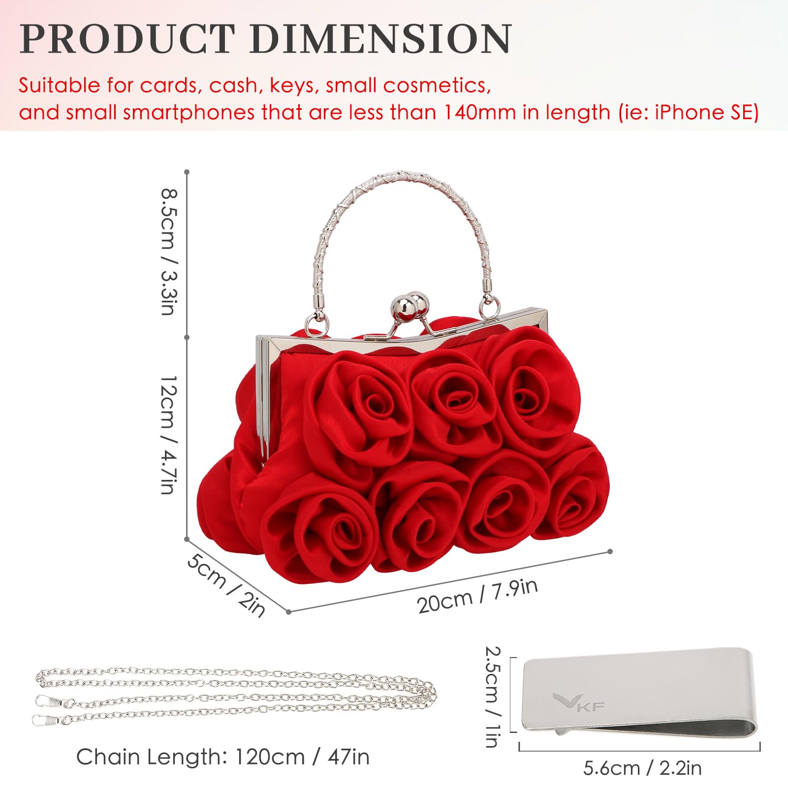 kilofly Missy K 7 Roses Clutch Purse, Satin, with Detachable Strap Money Clip