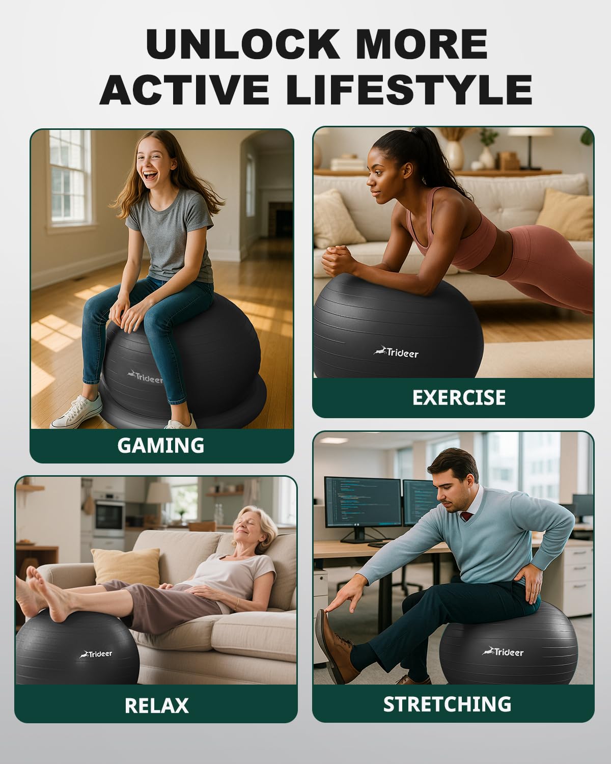 Trideer Yoga Ball Chair with Base - Stability & Fitness Ball Seat for Home Office, Pregnancy & Workout thumbnail 5