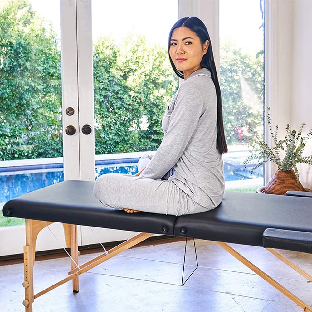 BestMassage Massage Bed Portable Massage Table 24 inche Wide Lash Bed Heigh Adjustable 2 Folding Spa Table with Non-Woven Bag for Spa Footmassage Facial CareSpa Tattoo: Black