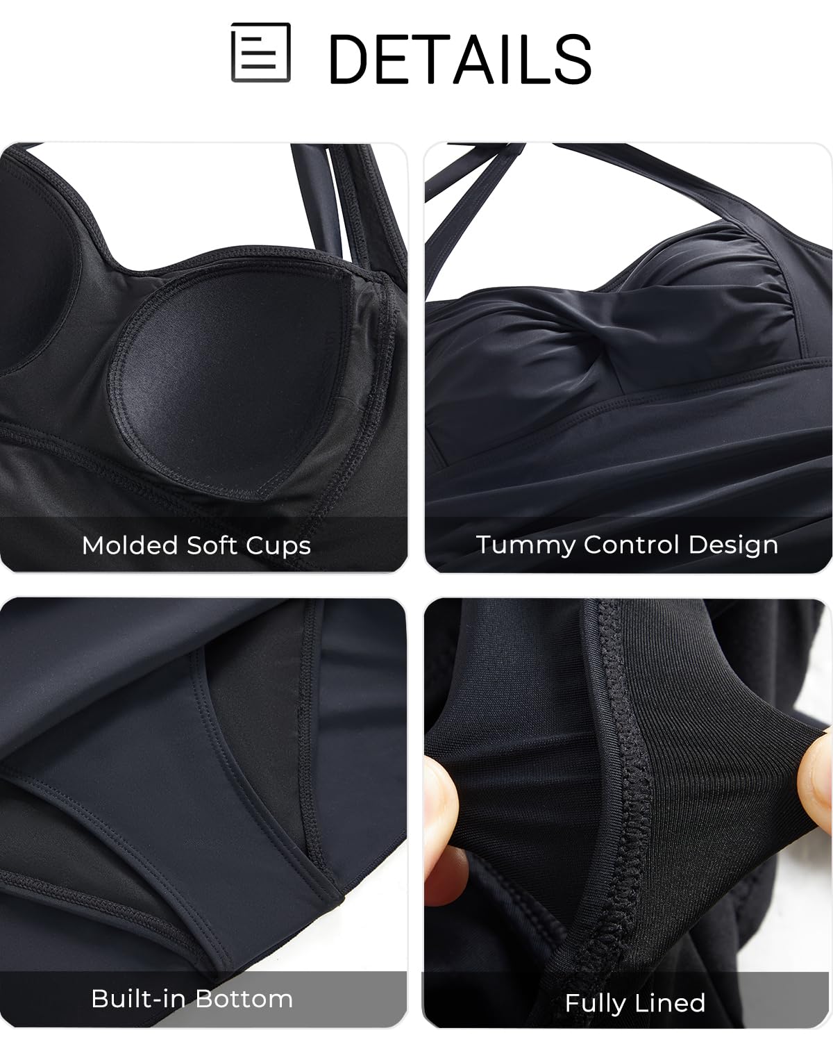 Tempt Me Women One Piece Swimsuit with Skirt Tummy Control Swim Dress Halter Vintage Bathing Suit: Medium Black