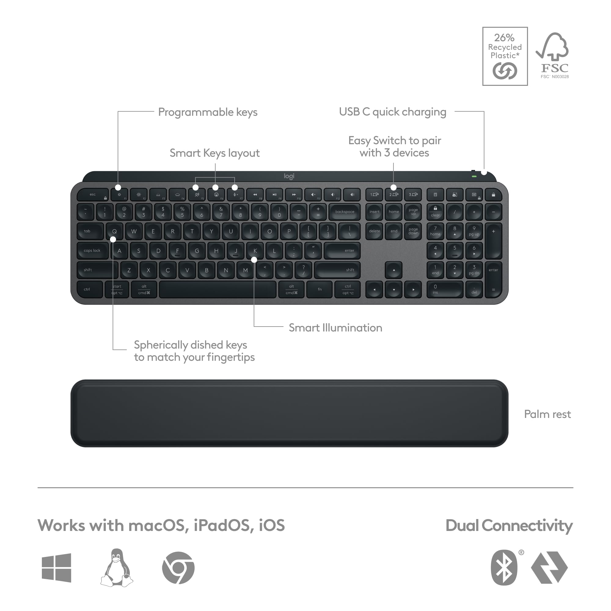 Logitech MX Master 3S Wireless Mouse Standard Edition with Logi Bolt USB Receiver, Ultra-fast Scrolling, Ergo, 8K DPI, Track on Glass, Quiet Clicks, USB-C, Bluetooth, Windows, Linux, Chrome - Graphite: Graphite Combo