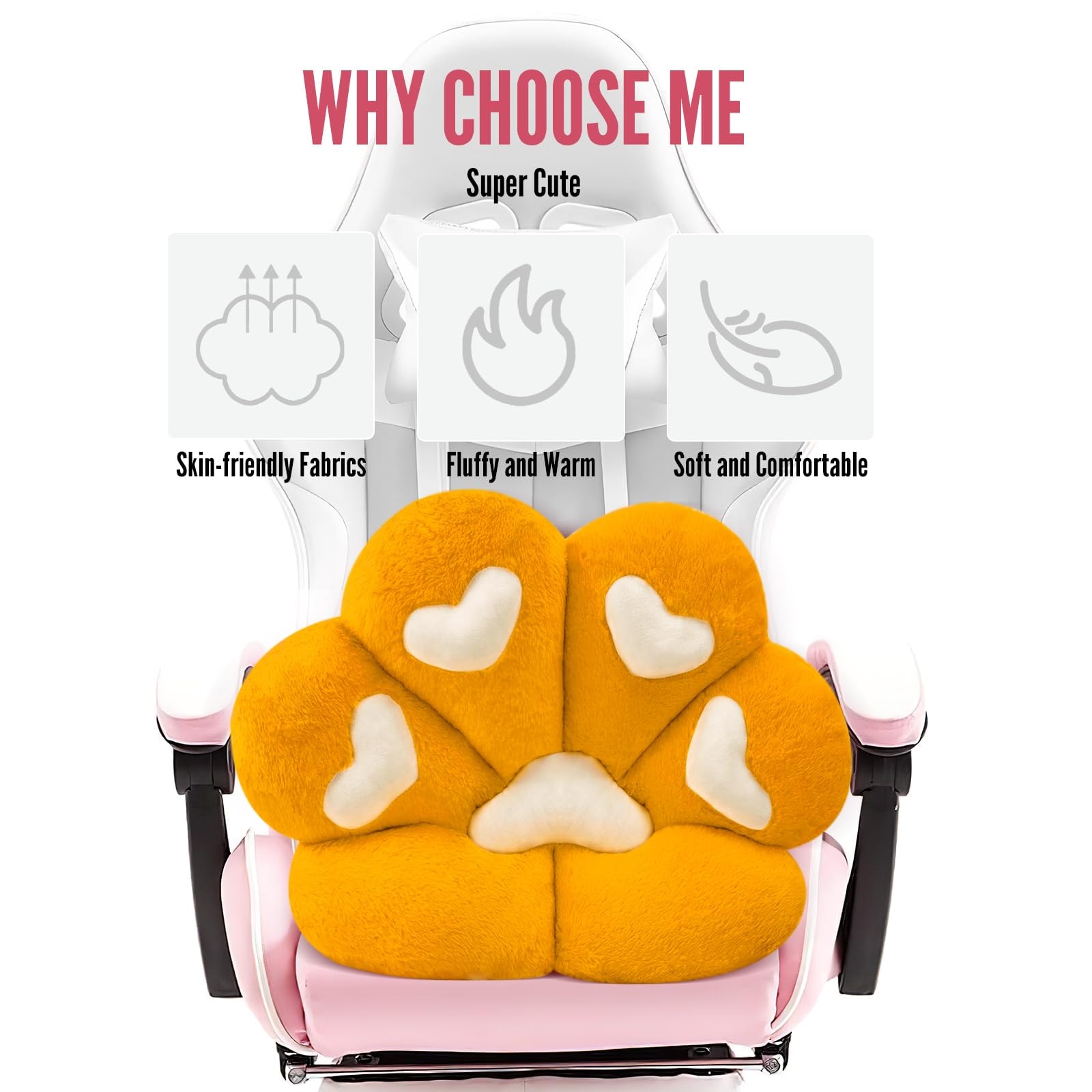 MOONBEEKI Cat Paw Cushion Chair Comfy Kawaii Plush Seat Cushions Shape Lazy Pillow for Gamer Chair 28"x 24" Cozy Floor Cute Seat Kawaii for Girl Worker Gift, Dining Room Bedroom Decorate Black - Image 4