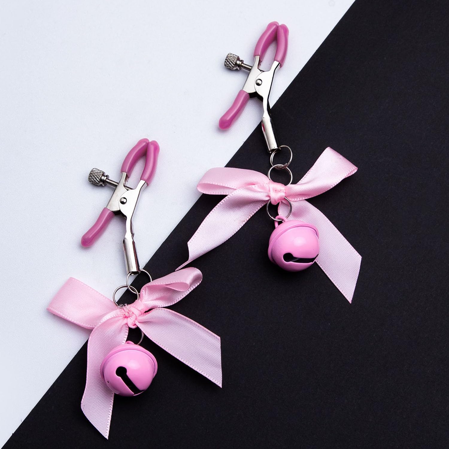 GLMOCM Stainless Steel Body Ring with Bell Clamps and Non Piercing Chain for Women - Faux Body Jewelry: Pink