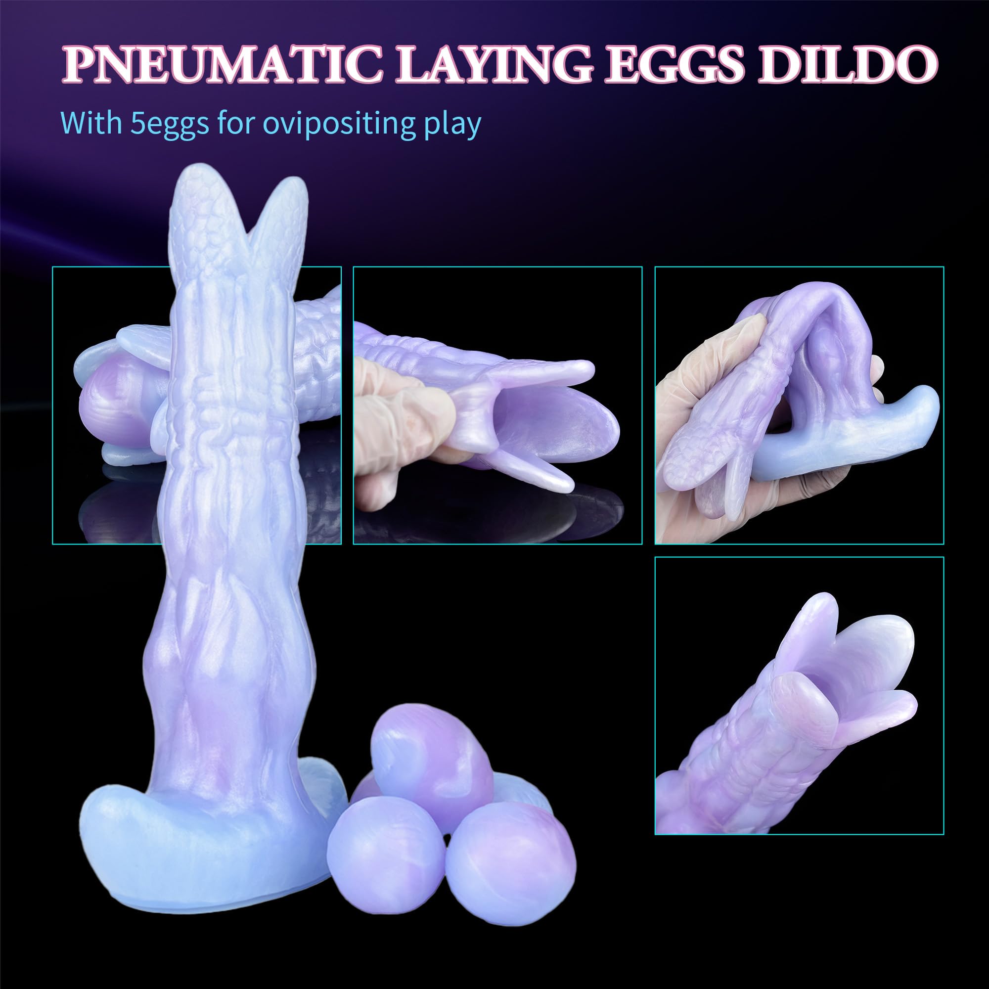 Dragon Dildo Pneumatic Monster Ovipositor with 5 Eggs, 8.1inch Silicone Ovipositing Tentacle Dildo Inflatable Anal Plug Adult Sex Toys for Women G Spot and Men