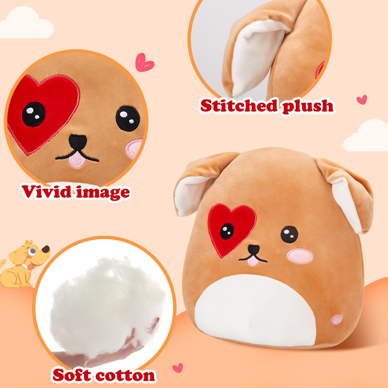 CozyWorld Puppy  Plush Stuffed Animals Plushie Squishy Original Heart Love You Dog Pillow Soft Cuddly Gifts for Boys Girls 11.5 Inch