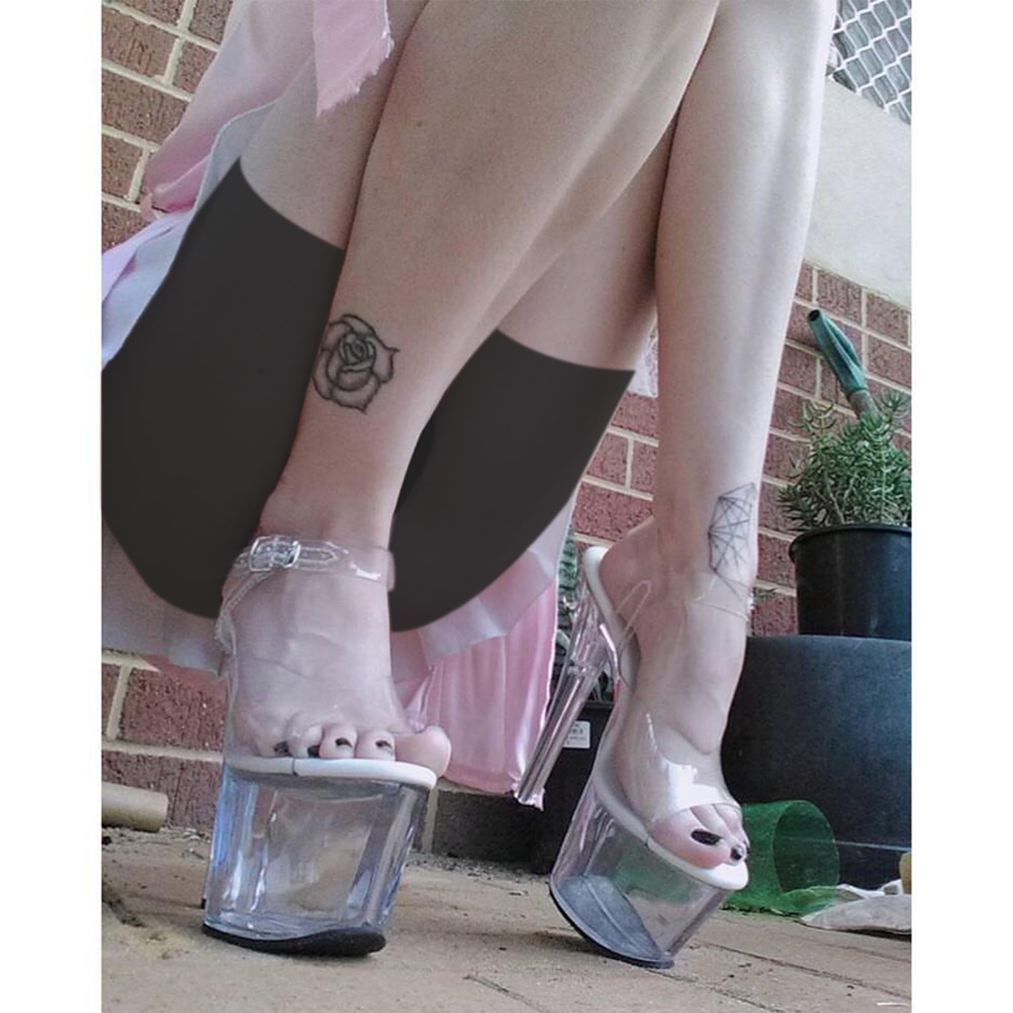 WUXIN H&P Women's 7 Inch Clear Platform Heels - Ankle-Strap Sexy Pole Dance High Heel, Exotic Dancer Shoes Stiletto 6-8 Inch