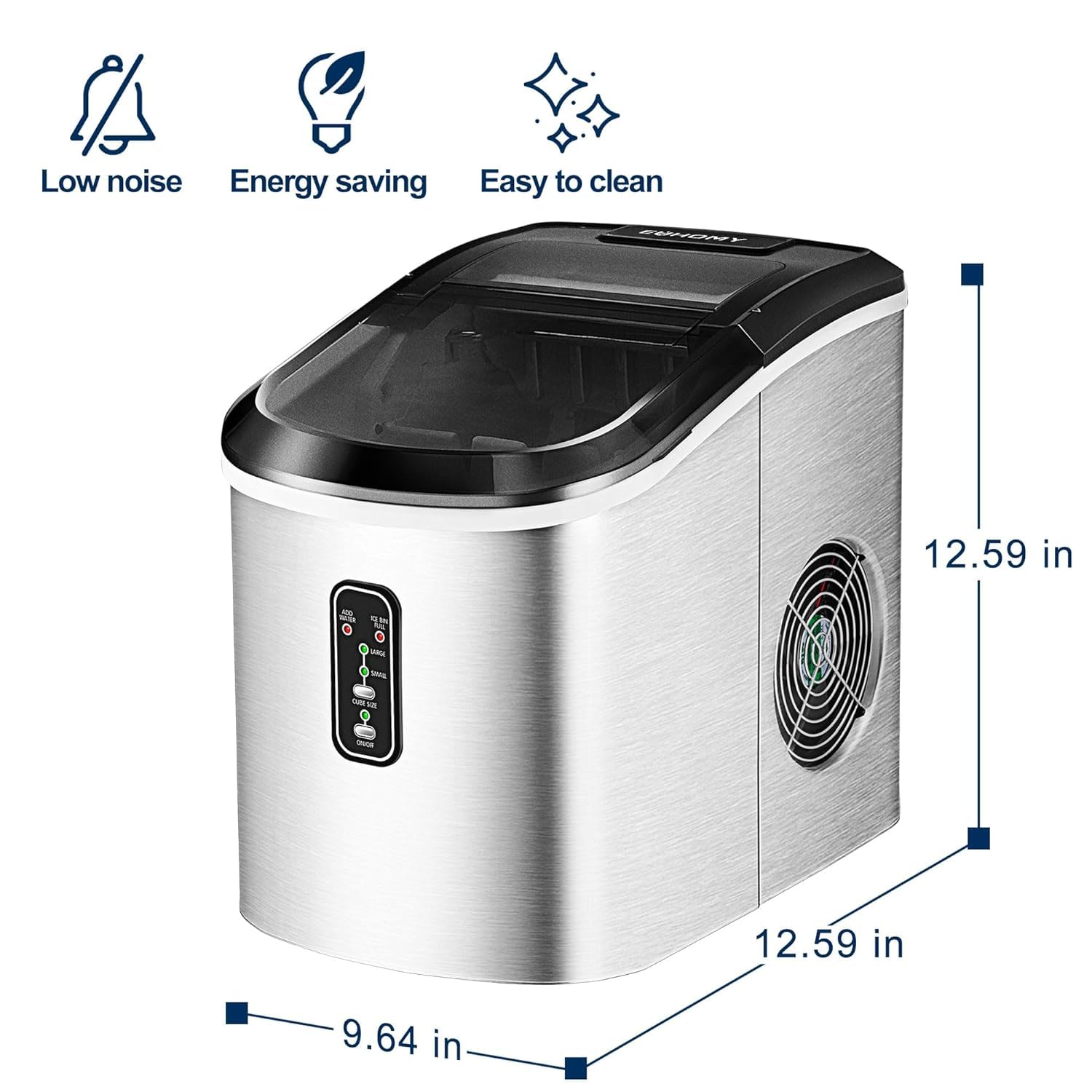 EUHOMY Nugget Ice Maker Countertop with Handle, Ready in 6 Mins, 34lbs Per Day, Removable Top Cover, Auto-Cleaning, Portable Sonic Ice Maker with Basket and Scoop, for Home/Party/RV/Camping (): Steel Silver