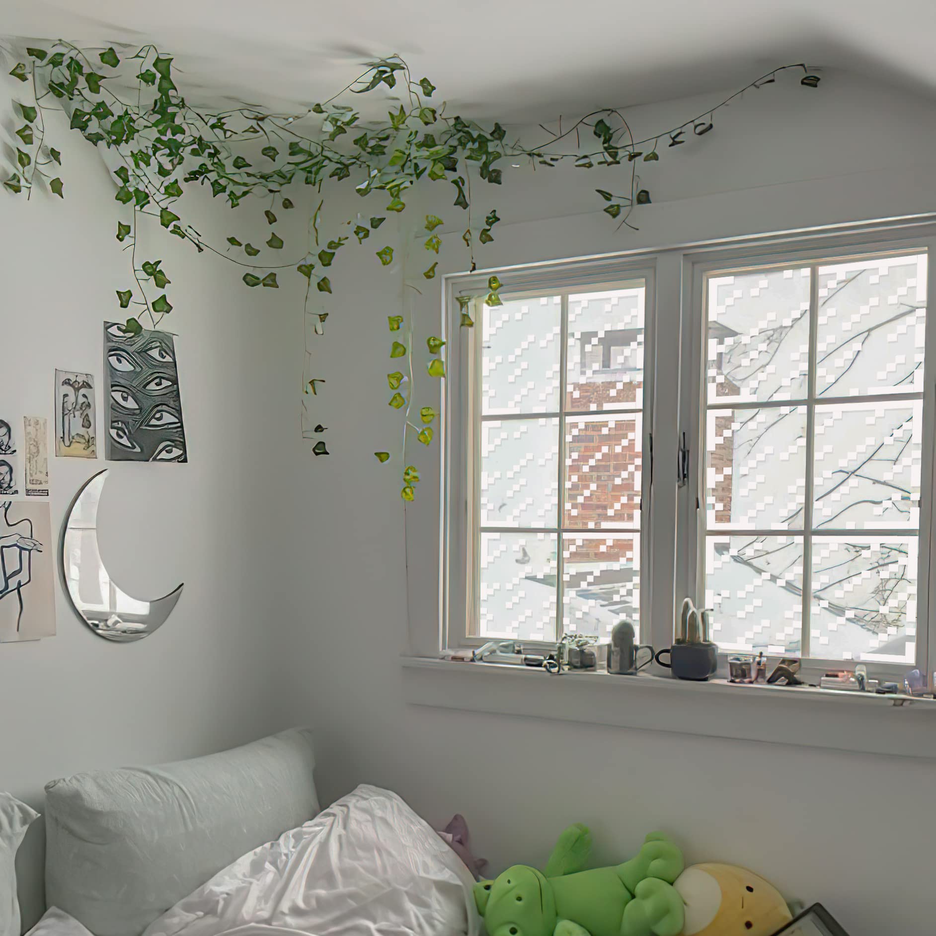 HK Studio Pixel Rainy Window Sticker Aesthetic - Pixel Art for Dorm, Game Room Decor 11" x 13" Pack 6: 6p - White Window Pixel