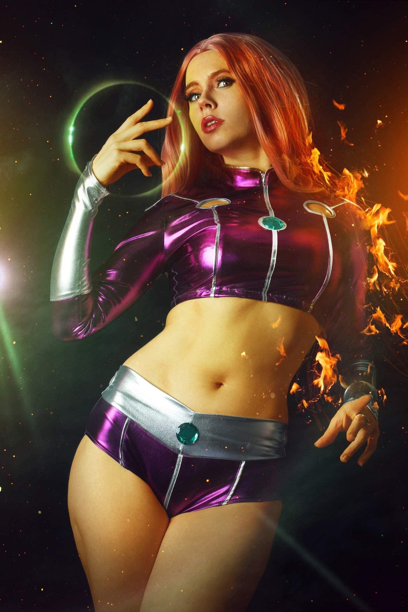 C-ZOFEK Women's Purple Hero Suit Cosplay Costume Crop top with Stockings for Halloween Christmas