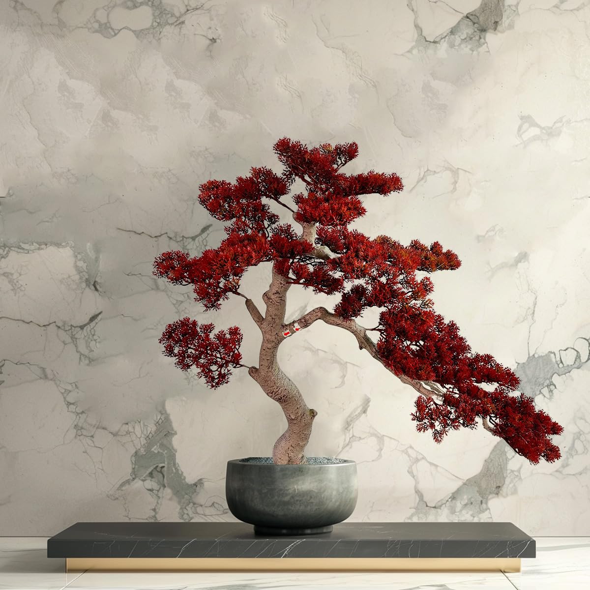 VIGGDA 3ft（43in） Artificial Bonsai Tree Juniper Faux Plants Indoor Big Fake Plants Decor with Ceramic Pots for Home Table Office Desk Bathroom Shelf Bedroom Living Room Farmhouse Decorations: Red