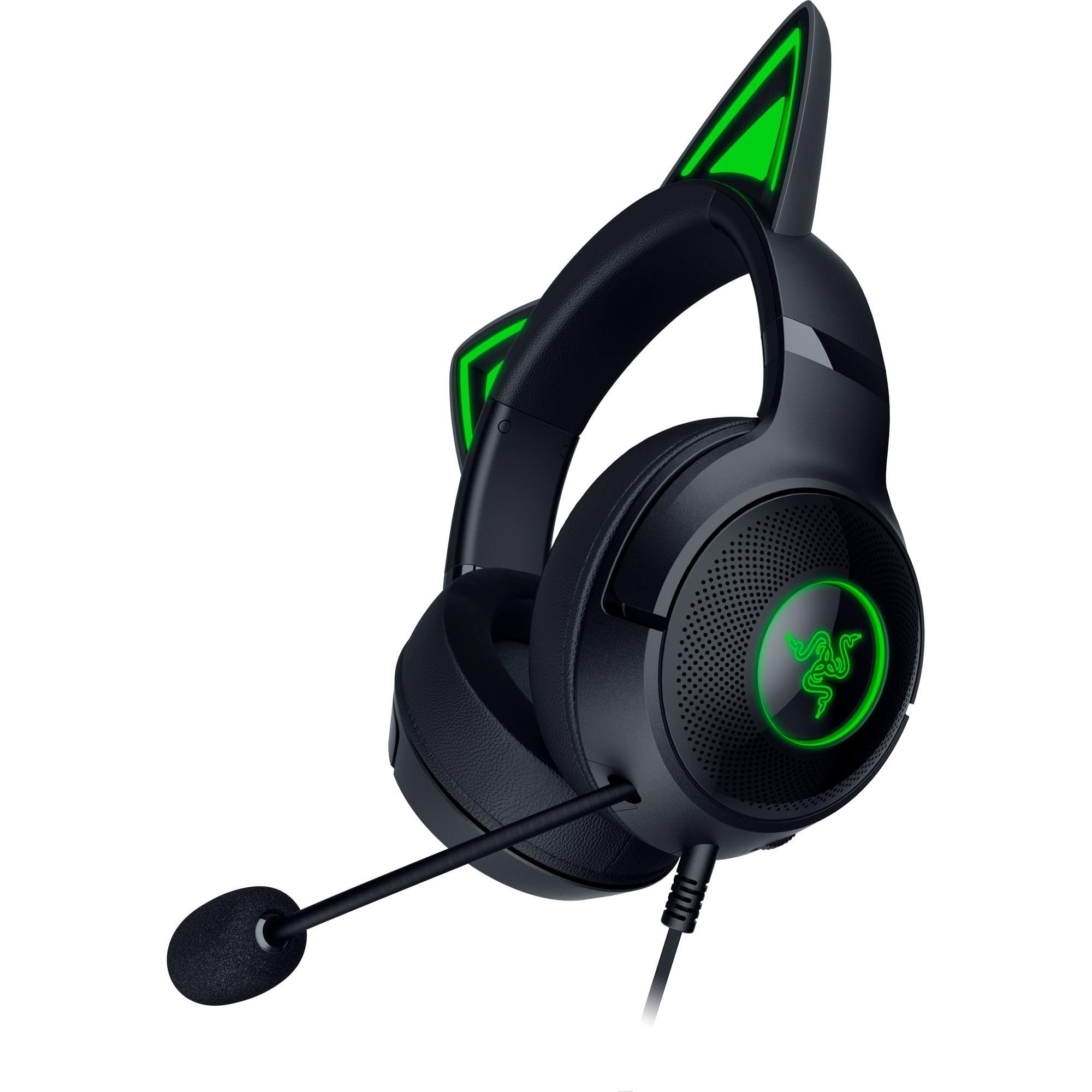 Razer Kraken Kitty V2 USB Wired Headset: Chroma RGB Kitty Ears - Stream Reactive Lighting - HyperClear Cardioid Mic - 40 mm Drivers - 7.1 Surround Sound - Comfortable Ear Cushions -: Black