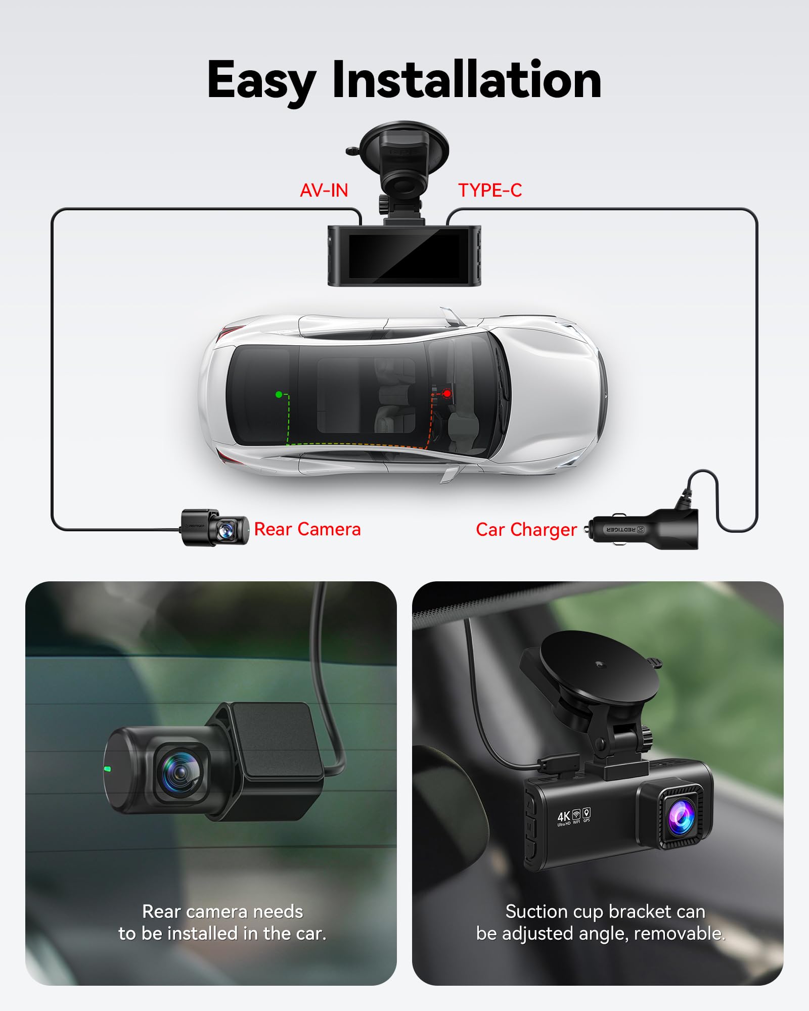 REDTIGER Dash Cam Front Rear, 4K/2.5K Full HD Dash Camera for Cars, Included 32GB Card, Built-in Wi-Fi GPS, APP Control, 3.18" IPS Screen, Night Vision, Wide Angle, WDR, 24H Parking Mode(F7NP)