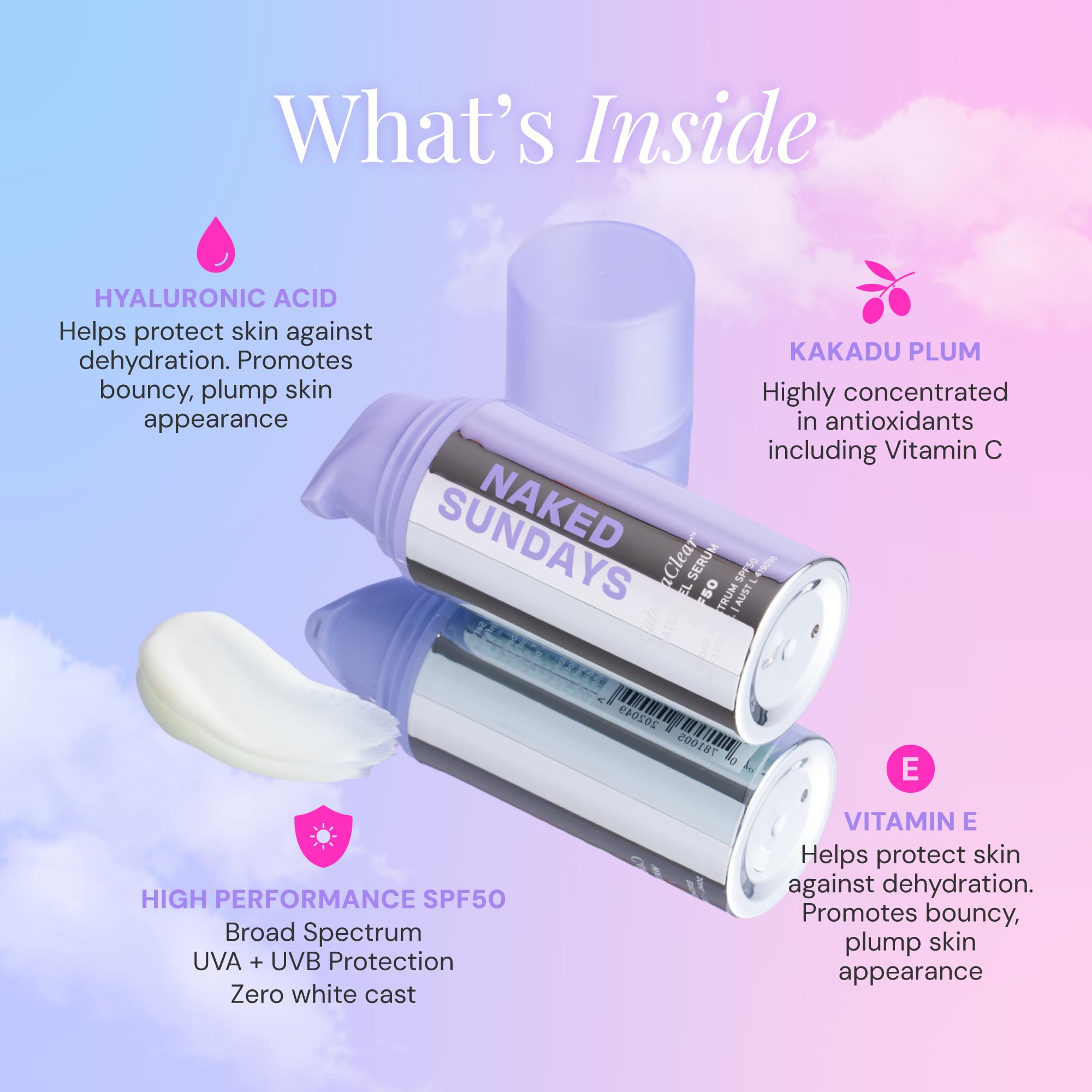 Naked Sundays CabanaClear SPF 50 Water Gel Serum - Invisible Daily Lightweight & Hydrating Sunscreen with Hyaluronic Acid, Broad Spectrum, Oil-Free, Silicone Free, Fragrance-Free for All Skin Types: 1.01 Fl Oz (Pack of 1)