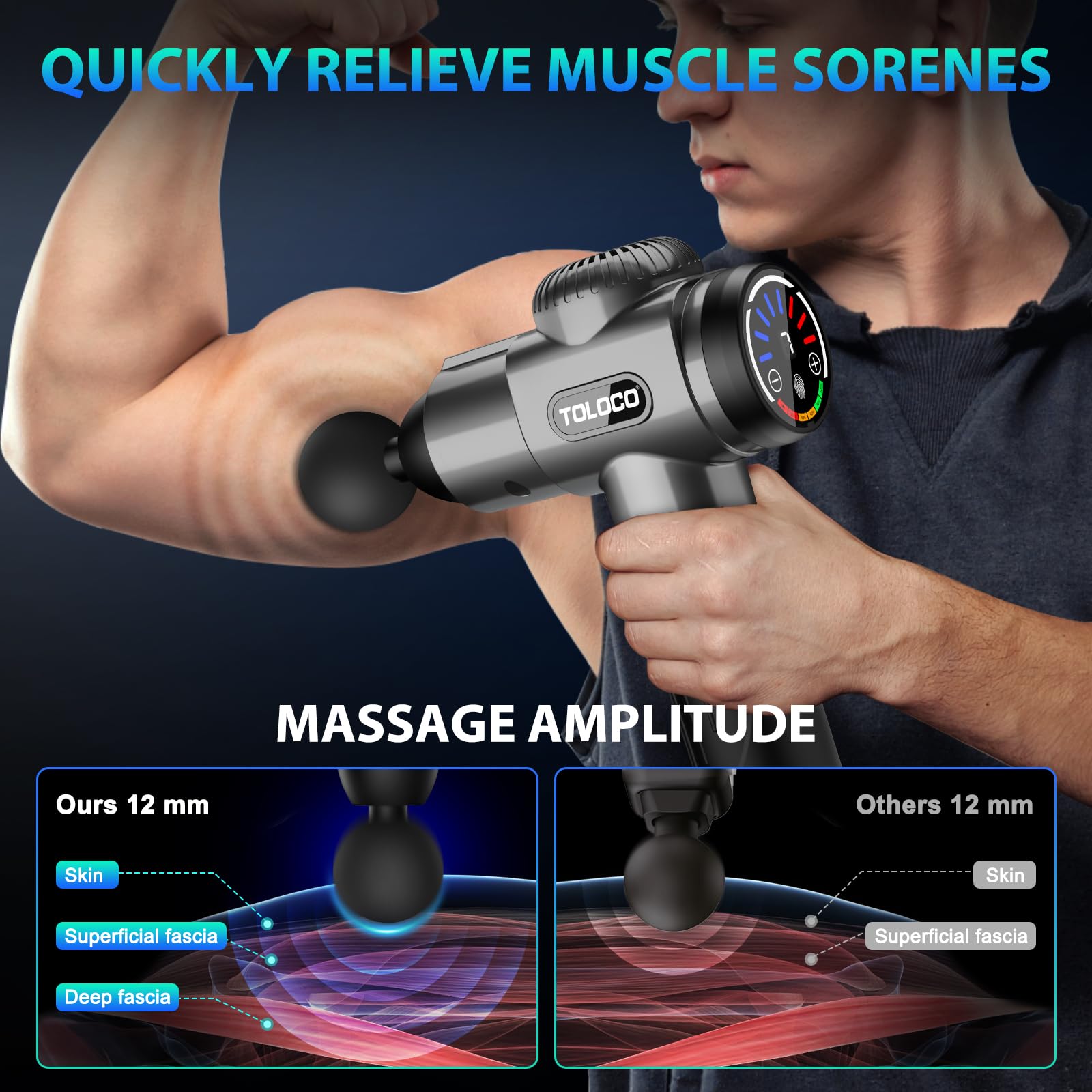 TOLOCO Massage Gun, Deep Tissue Back Massage for Athletes for Pain Relief, Percussion Massager with 10 Massages Heads & Silent Brushless Motor, Gifts for Fathers Day, thumbnail 6
