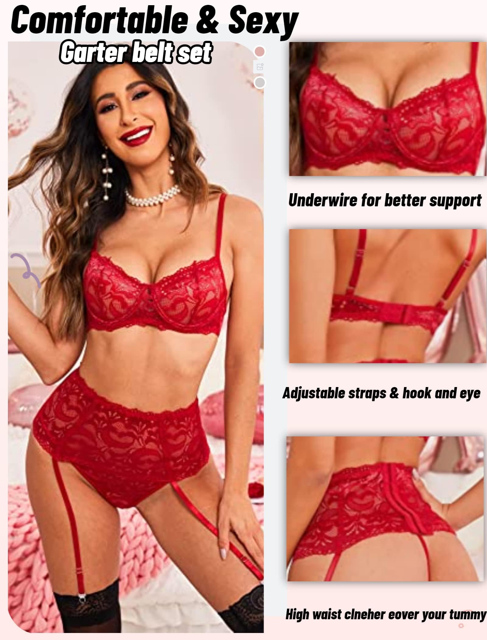Avidlove Women Lingerie Set High Waisted Underwire Lingerie With Garter Belt Lace Babydoll