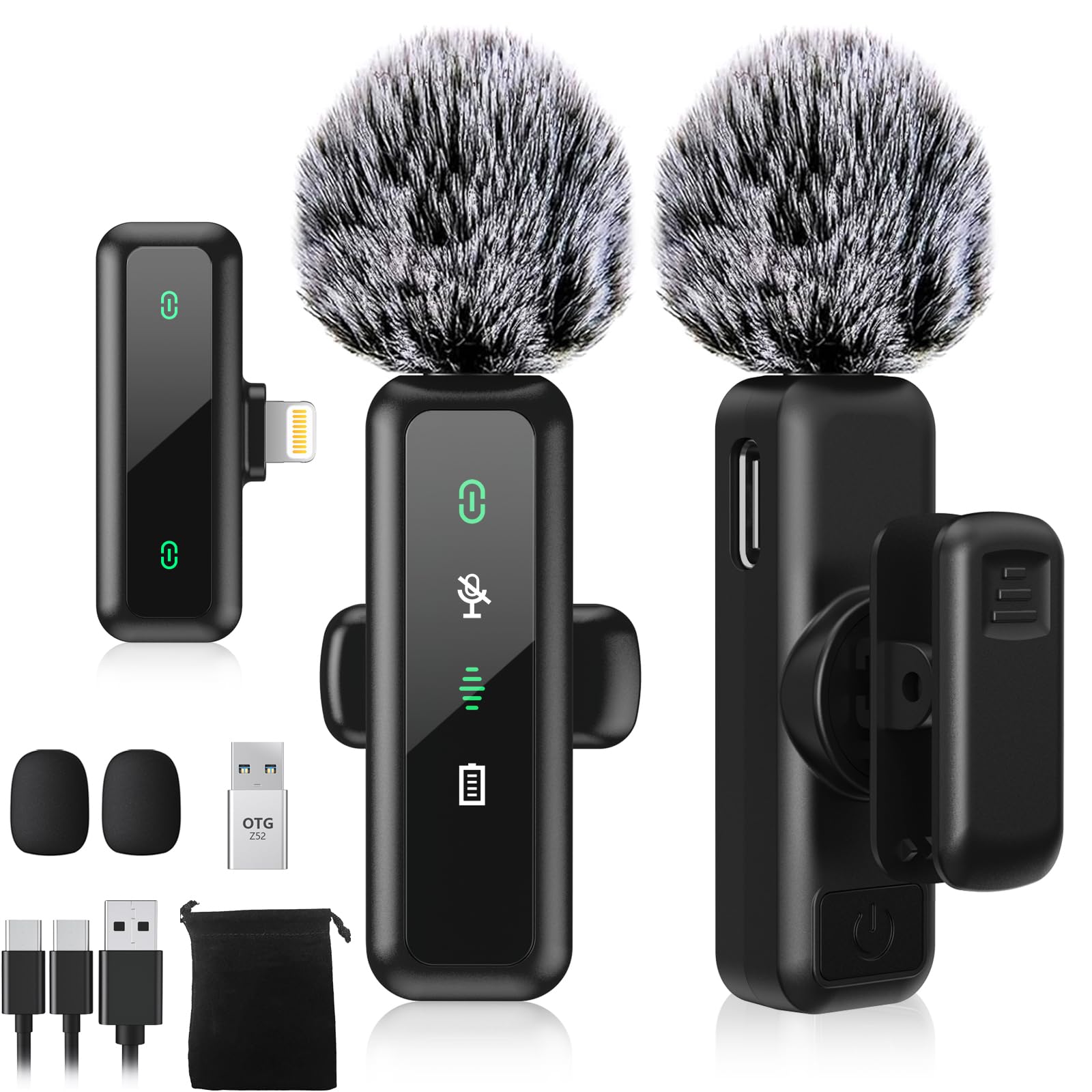 Wireless Lavalier Microphone for iPhone 5-14 Series, LED Display Mini Lav for iPhone with Noise Cancelling, Lapel Mic Wireless 2 pack for Content Creator Video Recording, Vlogging (Lightning Only): Lightning RX Mic