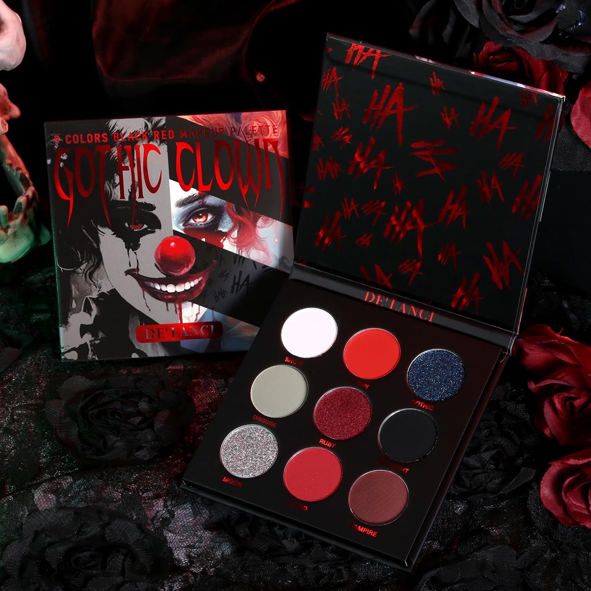 ecofavor Black Smoky Eye shadow Palette, DE’LANCI PANDA 9 Colors True Black Dark Grey Smokey Goth Makeup Pallet, 9 Soft Matte Shimmer High Pigmented Basic Black White Gray Shade for Halloween: Red