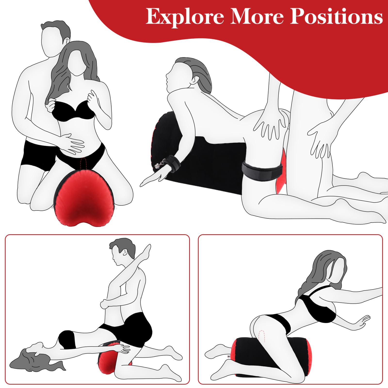 Dfoplde Sex Toy Pillow Position Cushion Pillow Inflatable Ramp Furniture with Adjustable Wrist & Thigh Cuffs Sex Bondage Kit, Sex Body Positioner for Couples Beginner Sm Game Play (Purple): Red-black