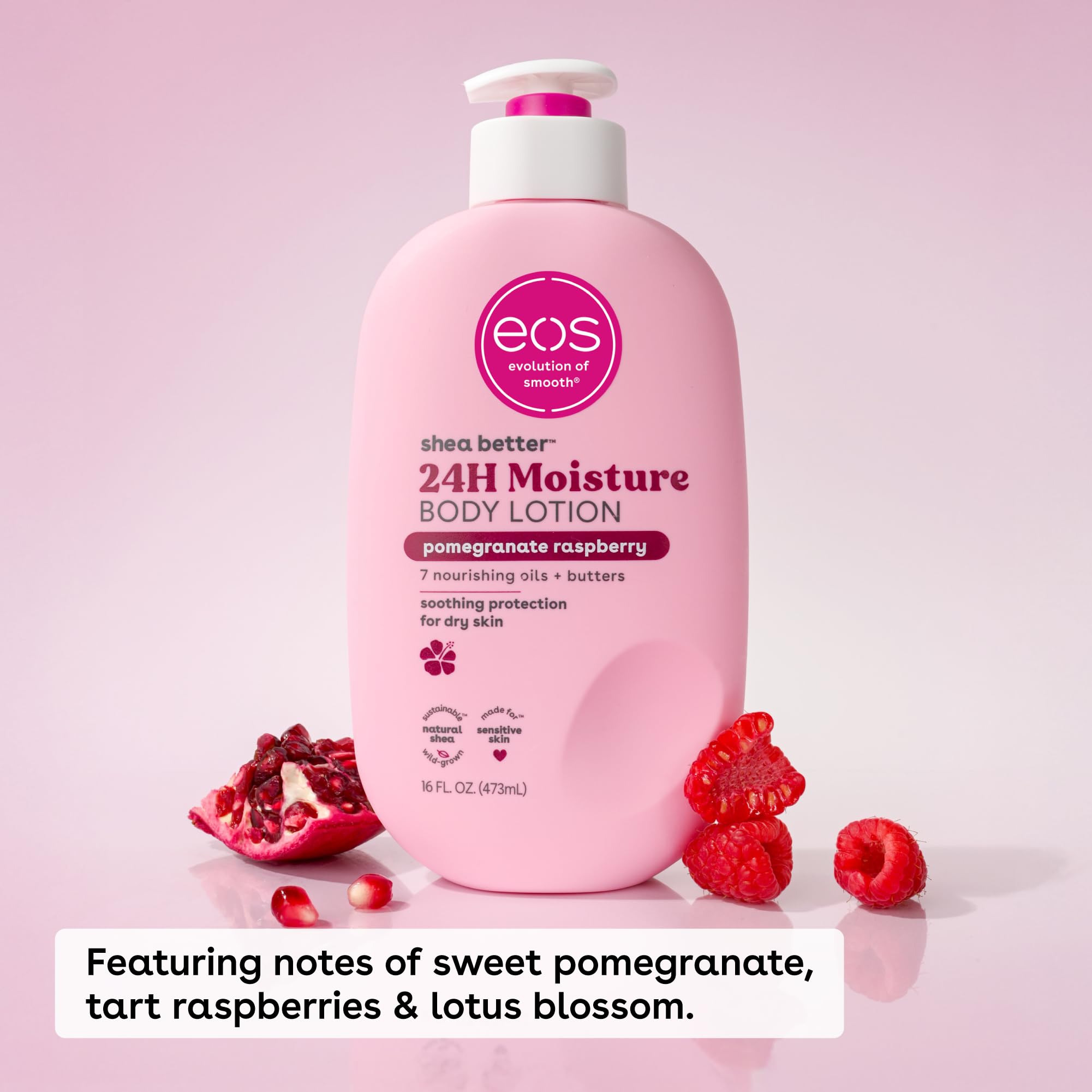 eos Shea Better Body Lotion Pomegranate Raspberry, 24-Hour Moisture Skin Care, Lightweight & Non-Greasy, Natural Shea, Vegan, 16 fl oz: Pomegranate Raspberry 16 Fl Oz (Pack of 1)