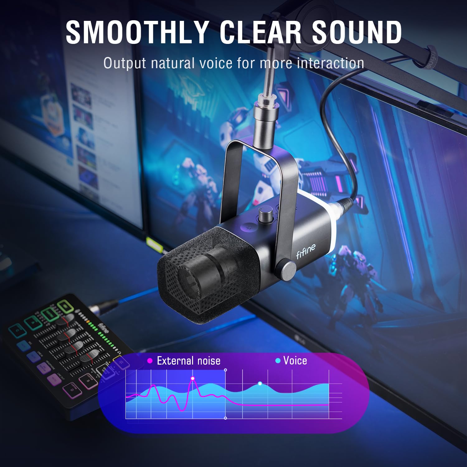 FIFINE Gaming Equipment Bundle, Dynamic XLR/USB Gaming Microphone Set with Streaming Audio Mixer for Podcast Recording Video Vocal, RGB Gamer Set with Volume Fader/XLR Interface for PC-AmpliGame KS5: Black