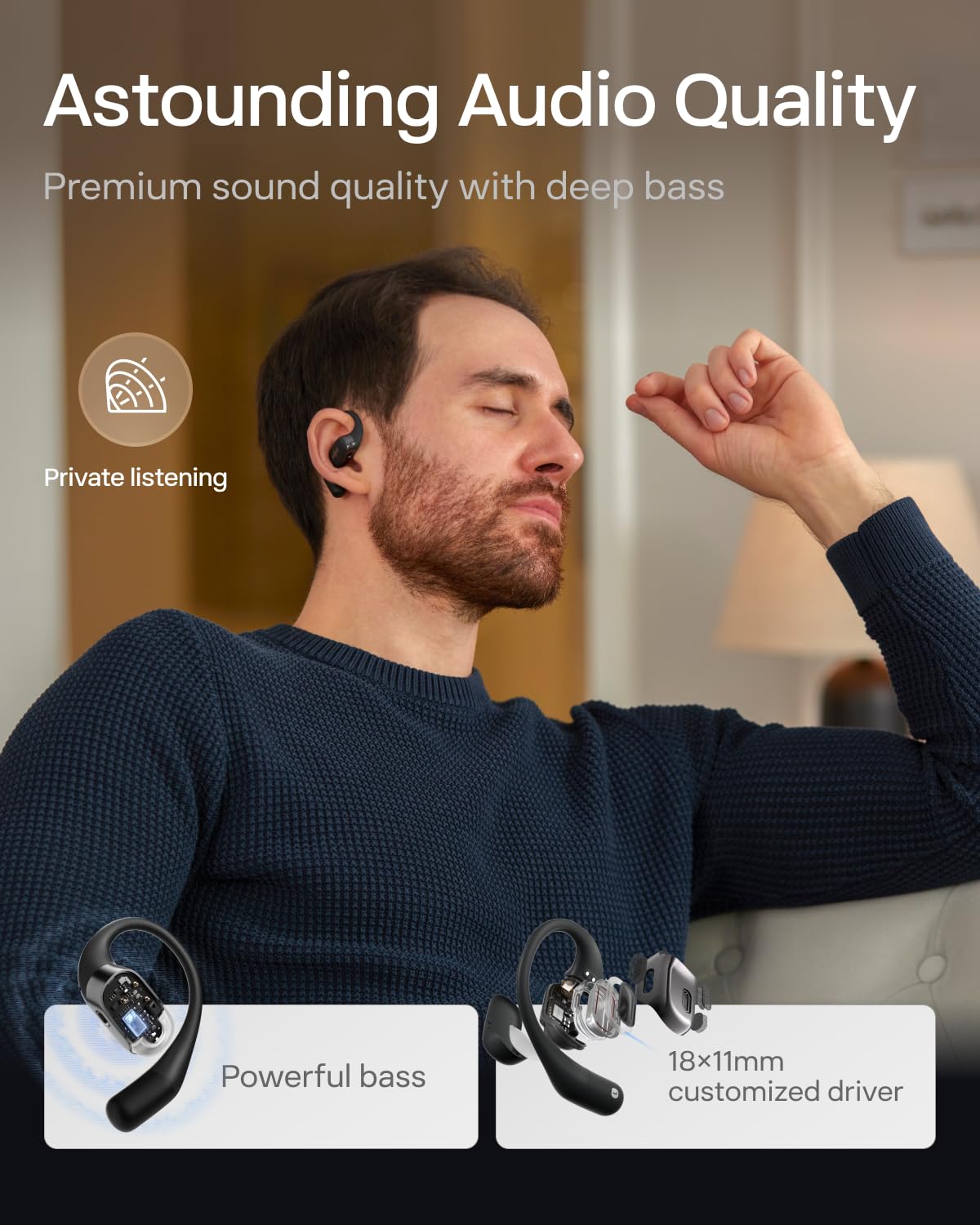 SHOKZ OpenFit - Open-Ear True Wireless Bluetooth Headphones with Microphone, Earbuds with Earhooks, Sweat Resistant, Fast Charging, 28HRS Playtime, Compatible with iPhone & Android,