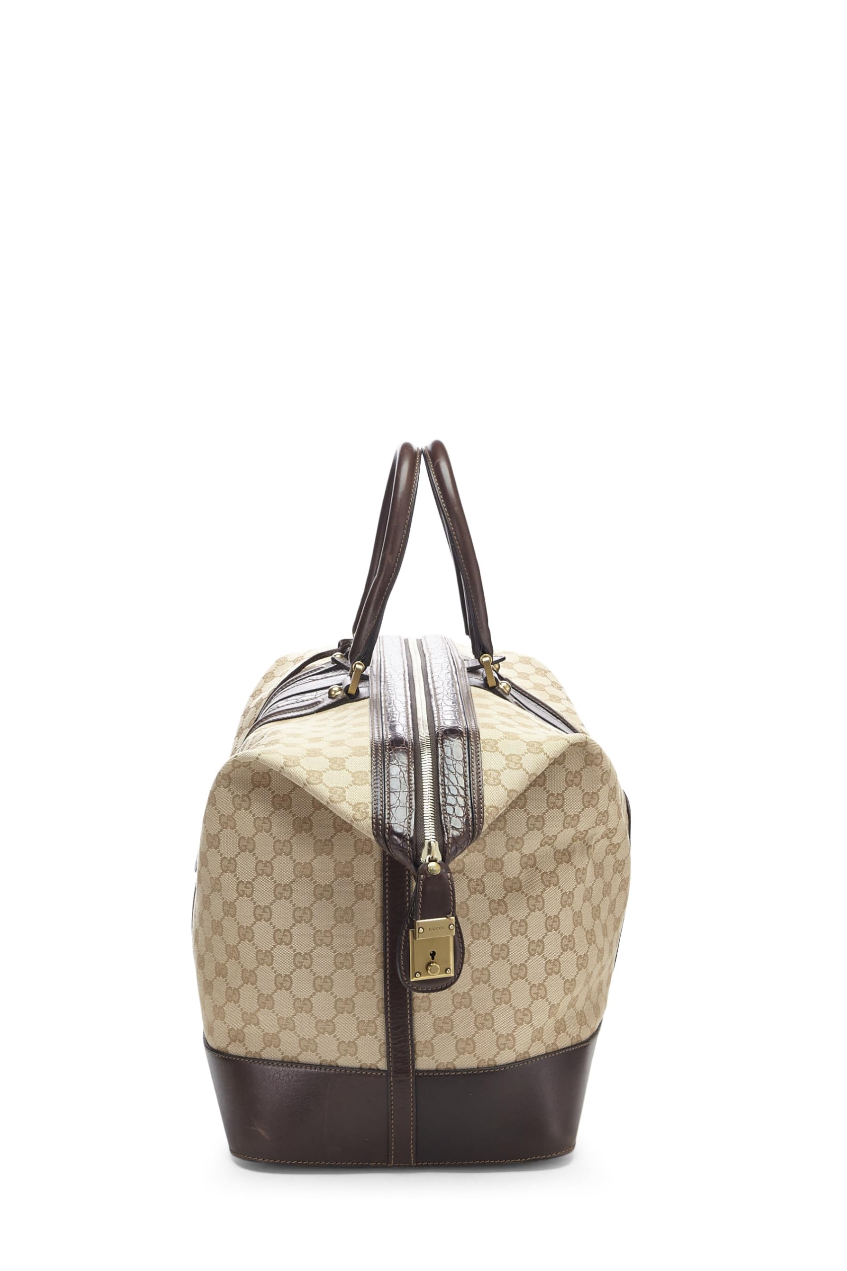Gucci, Pre-Loved Beige GG Canvas & Alligator Boston Large, Brown thumbnail 3