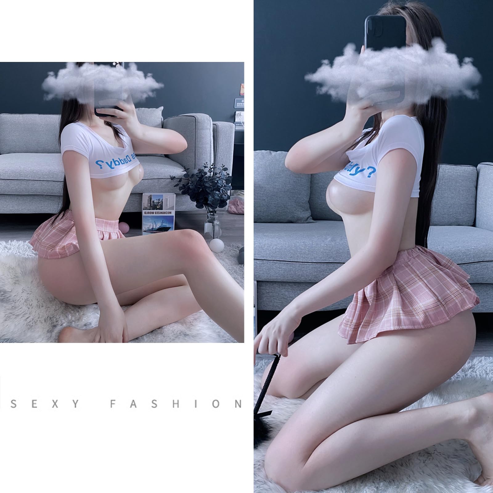 YOMORIO Japanese Lingerie Sexy Crop Top Naughty Underwear Anime Cosplay Costumes (): White 3