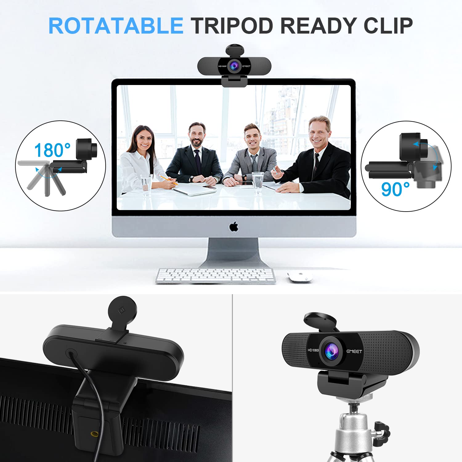 EMEET  Webcam with Microphone, C960 Web Camera, 2 Mics Streaming Webcam, 90°FOV Computer Camera, Plug and Play USB Web Cam for Online Calling/Conferencing, Zoom/Teams/Facetime/YouTube, Laptop/PC