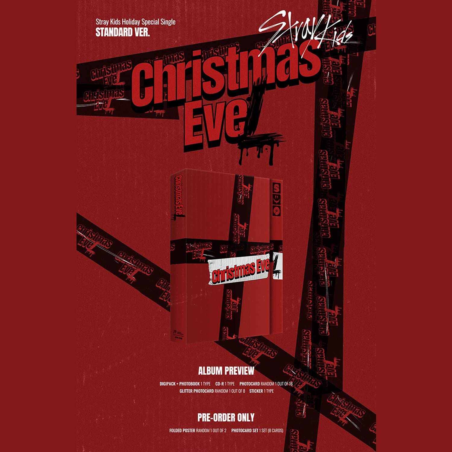 STRAY KIDS - Holiday Special Single [Christmas EveL] (Standard Ver.) Photobook + CD-R + Photocard + Glitter Photocard + Sticker + 2 Pin Badges