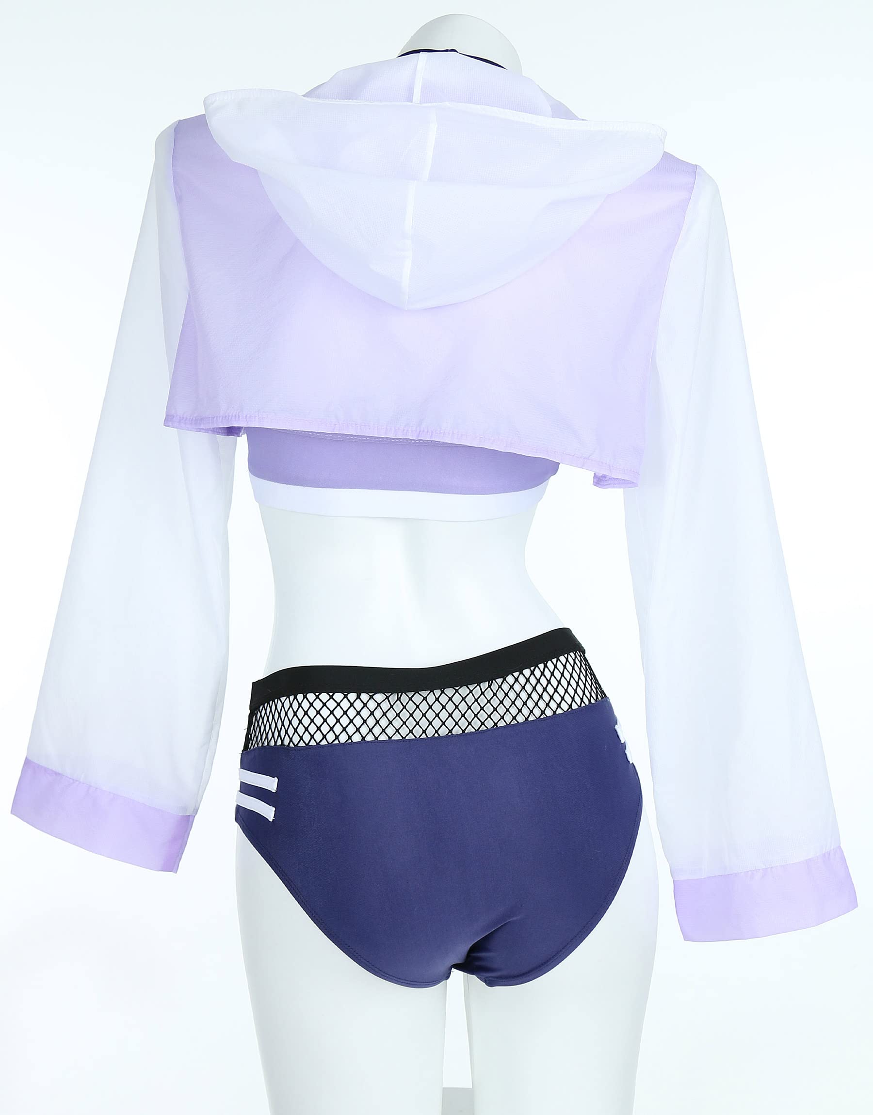 haikyuu Women Anime Derivative Bikini Set with Cover Up Jacket Halter Mesh Top and Shorts Two Piece Bathing Suit