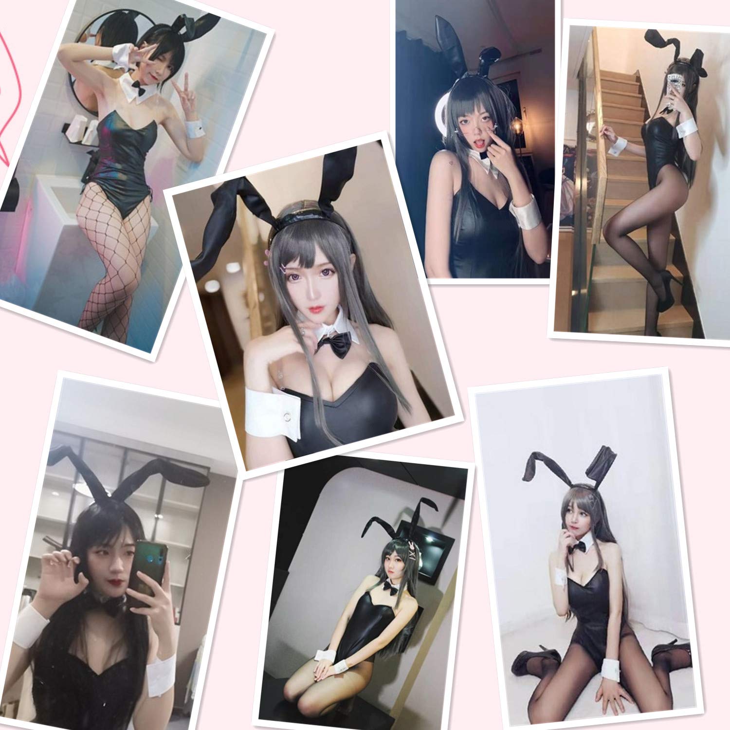 Womens Bunny Costume Girl Suit Senpai Cosplay Anime Role Costume One Piece Bodysuit Stockings Set: Small Pink-removable Padded