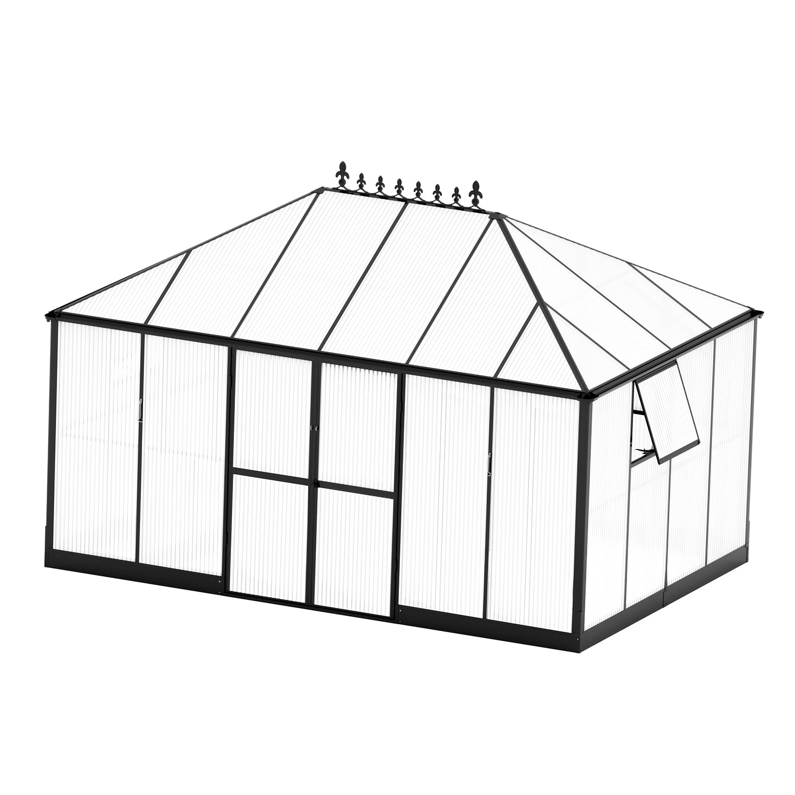 Jocisland 16x12x9.5 FT Polycarbonate Greenhouse- 6 FT Wall Height Outdoor Aluminum Greenhouses with 2 Ventilation and Rain Gutter, Double Doors with Hook, Walk-in Greenhouse for Backyard Garden: 6mm PC Panels 14x9.5x9 FT