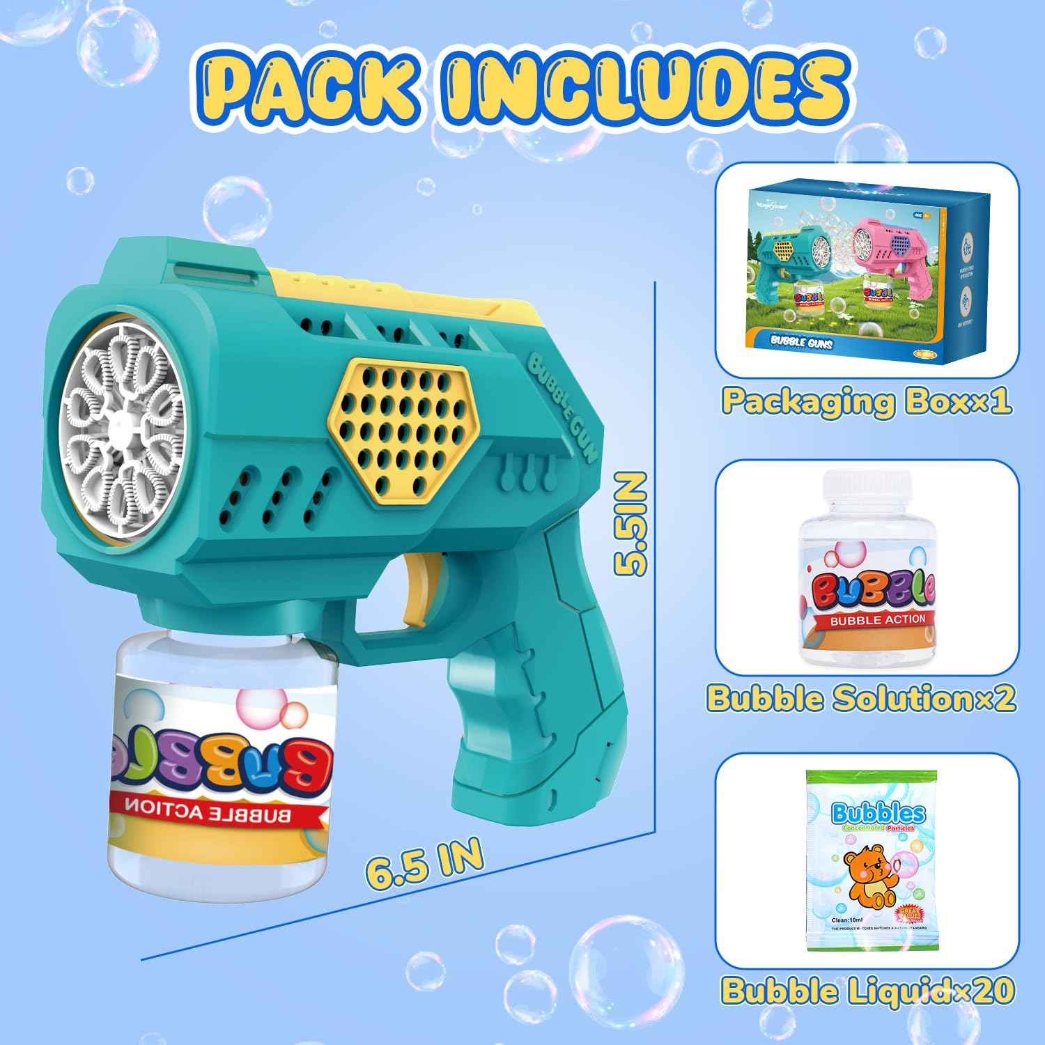 Eaglestone Bubble Guns for Toddlers 2 Pack, LED Light Automatic Bubble Machine Gun for Kids 4-8, Summer Outdoor Toys Birthday Gift