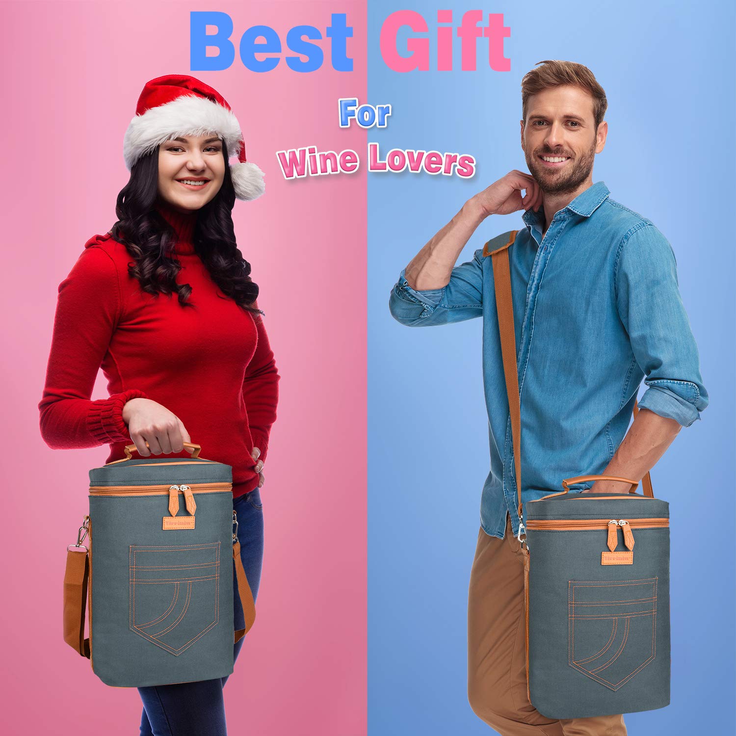 Tirrinia 2 Bottle Wine Gift Tote Carrier - Leakproof & Insulated Padded Versatile Wine Cooler Bag for Travel, BYOB Restaurant, Wine Tasting, Party, Dinner,Gift for Wine Lovers, Beige thumbnail 6