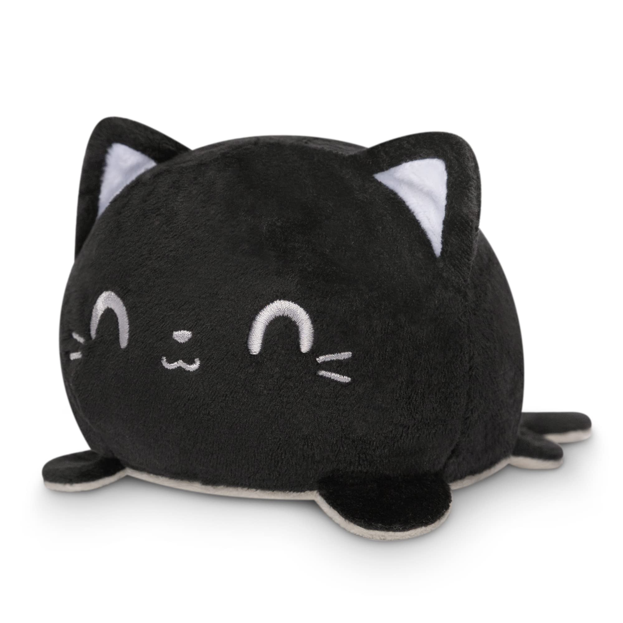 TeeTurtle - The Original Reversible Cat Plushie - Black + Pumpkin - Cute Sensory Fidget Stuffed Animals That Show Your Mood - Perfect for Halloween!: Black + Gray Cat