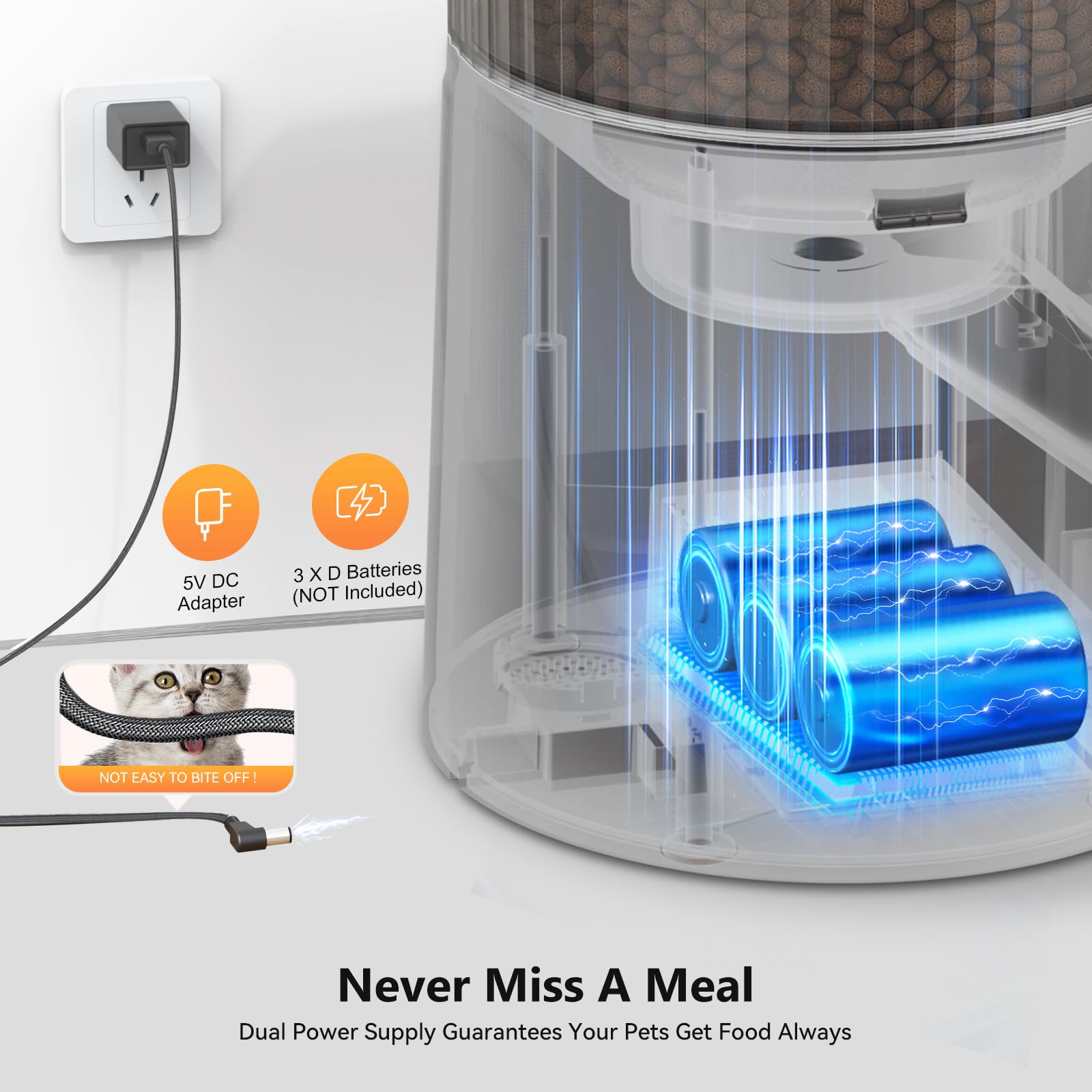 PETULTRA Automatic Cat Feeder: 4L Timed Cats Food Dispenser Programmable 1-6 Meal for Cat and Small Medium Dog- Auto Pet Feeder Easy to Set Up Dual Power Supply with Desiccant Bag| Detachable Washable thumbnail 5