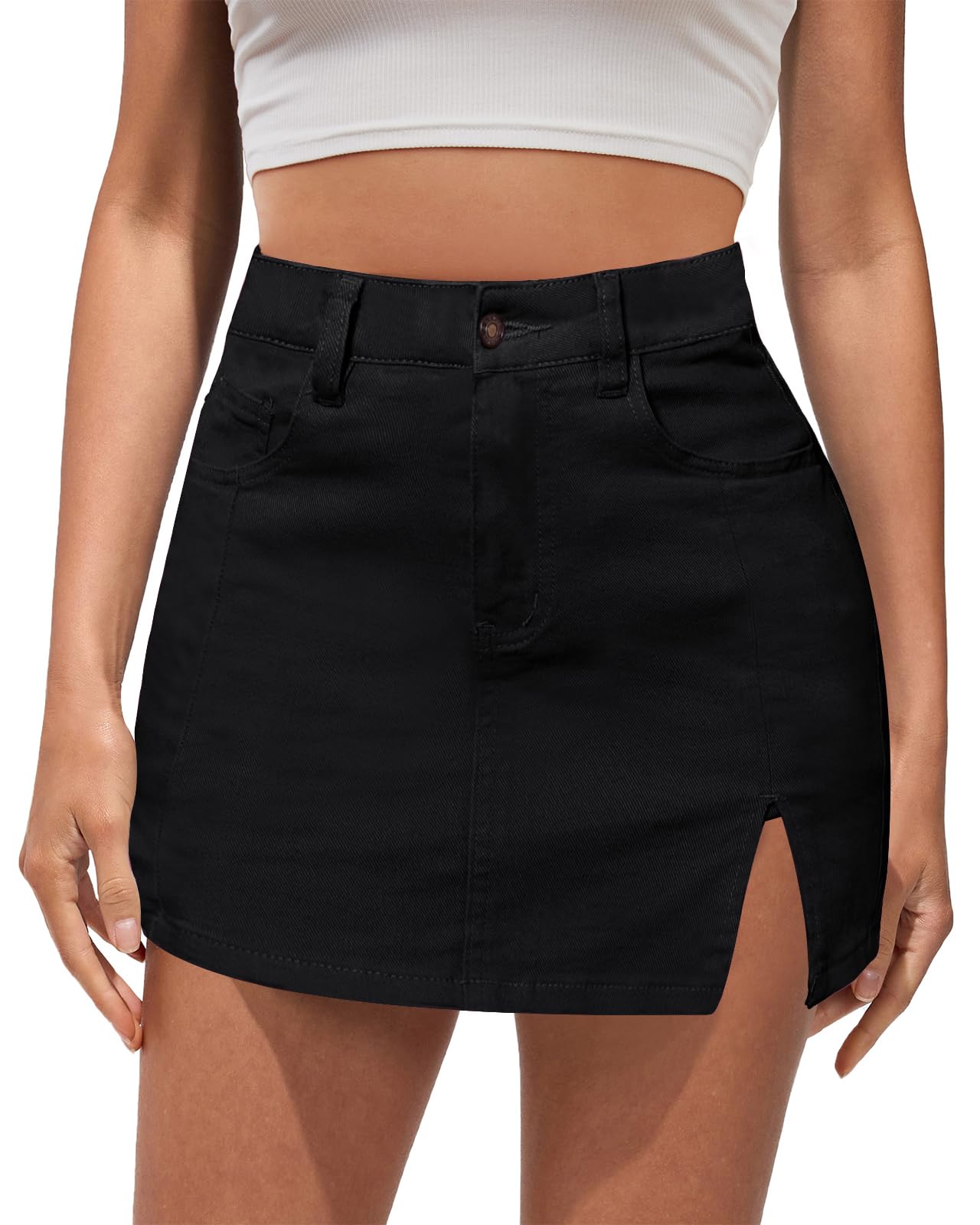 Vetinee Jean Skorts for Woman High Waisted Trendy Slit Stretchy Denim Skirt with Shorts Y2K Casual Summer Skorts Skirts