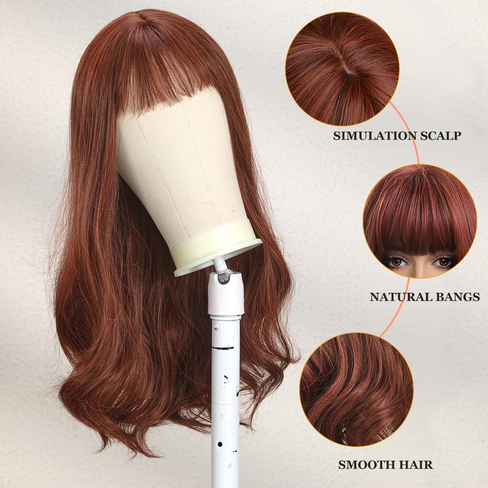 Esmee 24 Inches Long Straight Auburn Layered Natural Synthetic Hair Wigs for Women with Dark Roots for Daily Party Use: Burgundy 24 Inch