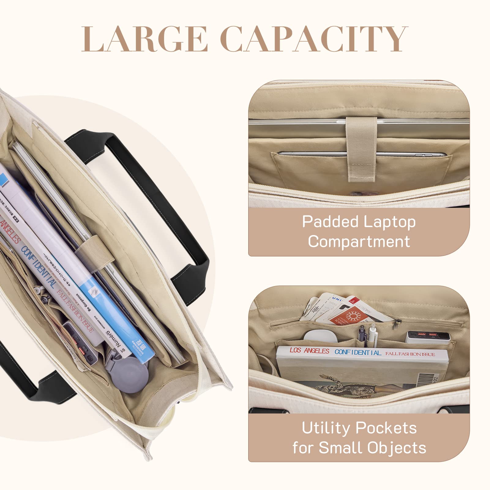 Missnine Tote Bag Canvas Laptop Bag 15.6 inch Briefcase for Women Large Capacity Handbag for Office, School, Travel