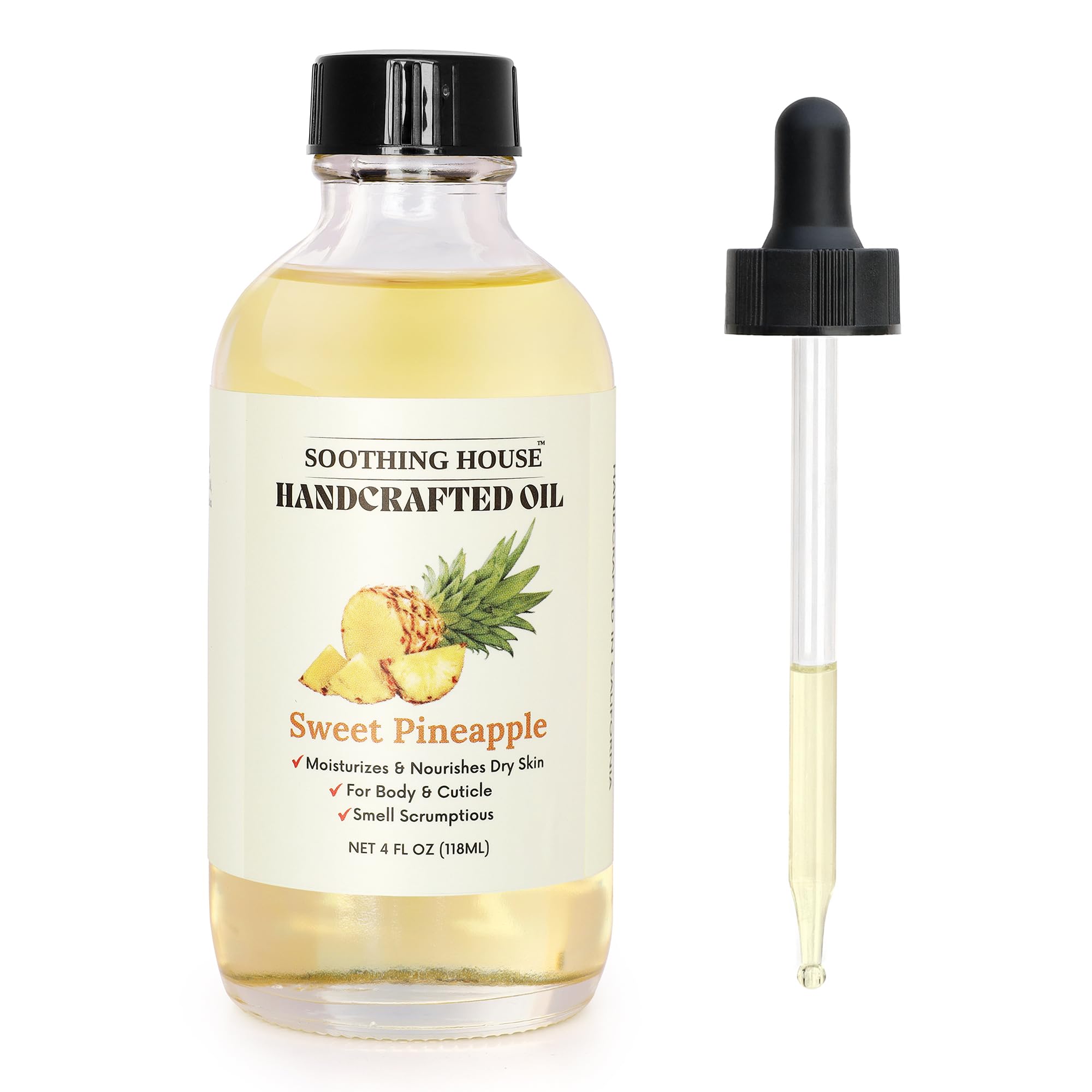 Soothing House Sweet Pineapple Body Oil - Moisturizing Body Oil for Soft, Glowing Skin with Almond & Jojoba Oil (4 fl oz): Sweet Pineapple 4 Fl Oz (Pack of 1)