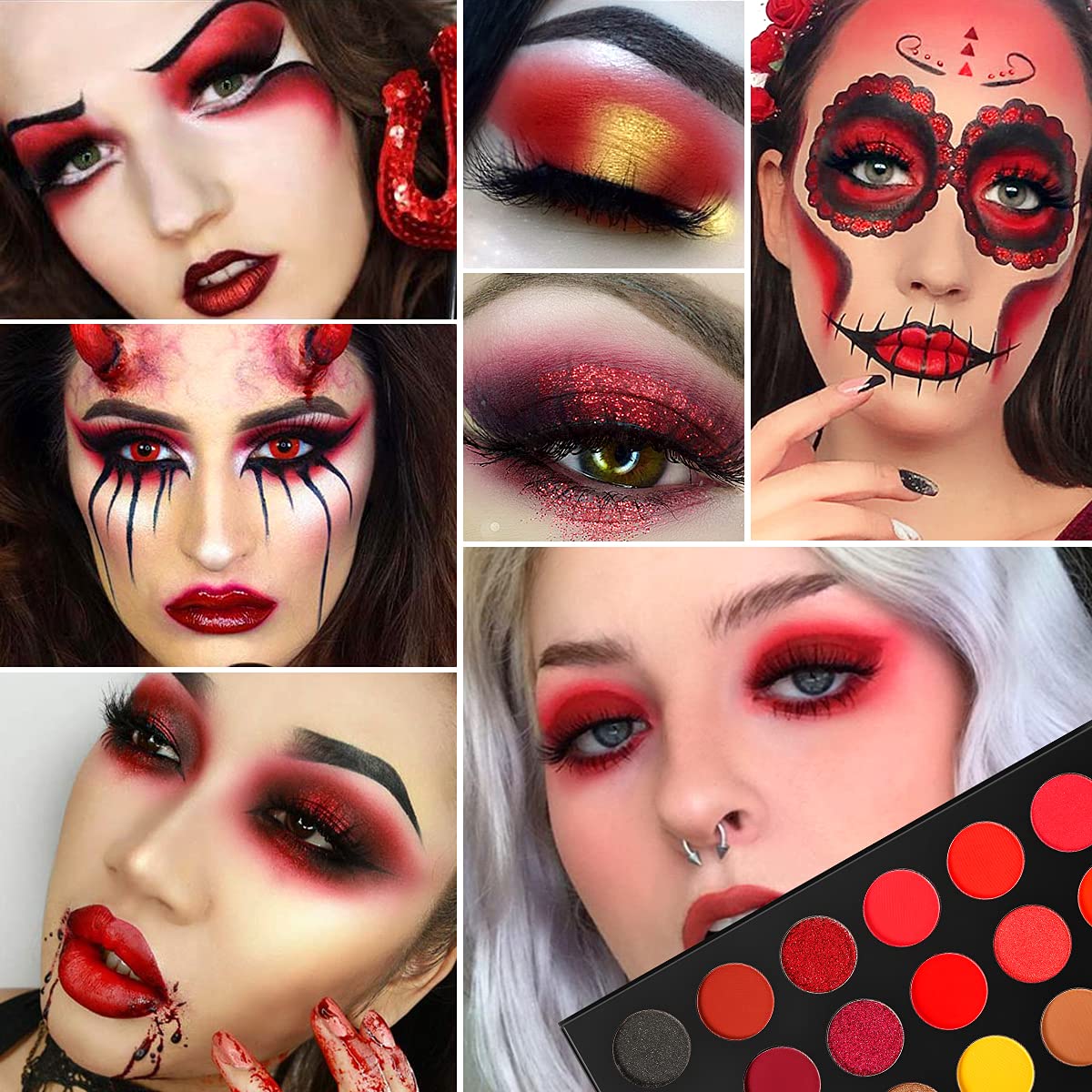 Afflano Red Eyeshadow Palette Highly Pigmented, Long Lasting True Red Eye Shadow Christmas Clown SFX Halloween Makeup Pallet, Brown Black Yellow Sunset Warm Fall Eye Shades, Cruelty Free: Afflano Red Eyeshadow Palette Highly Pigmented, Long Lasting True Red Eye Shadow Christmas Clown SFX Halloween Makeup Pallet, Brown Black Yellow Sunset Warm Fall Eye Shades, Cruelty Free