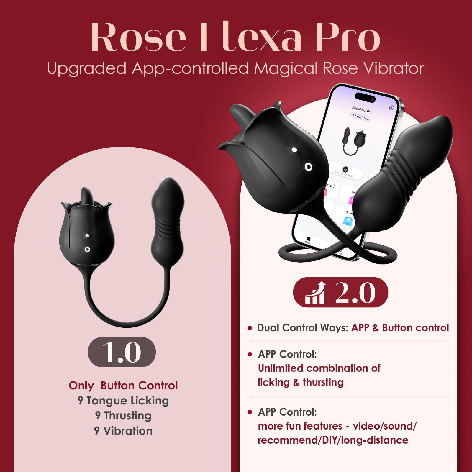 Sex Toys Rose Vibrator Dildo - MOOLIGIRL 4IN1 Adult Toys for Women with 9 Tongue Licking & Thrusting Dildos G Spot Vibrators, Anal Rose Sex Toy Nipple Clitoral Stimulator Licker for Female Couples: Black
