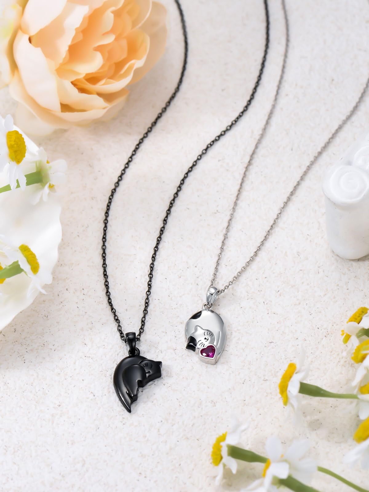 Flpruy Matching Cat & Love Arrow Sterling Silver Cute Couples Heart Necklaces - Gifts for Couples