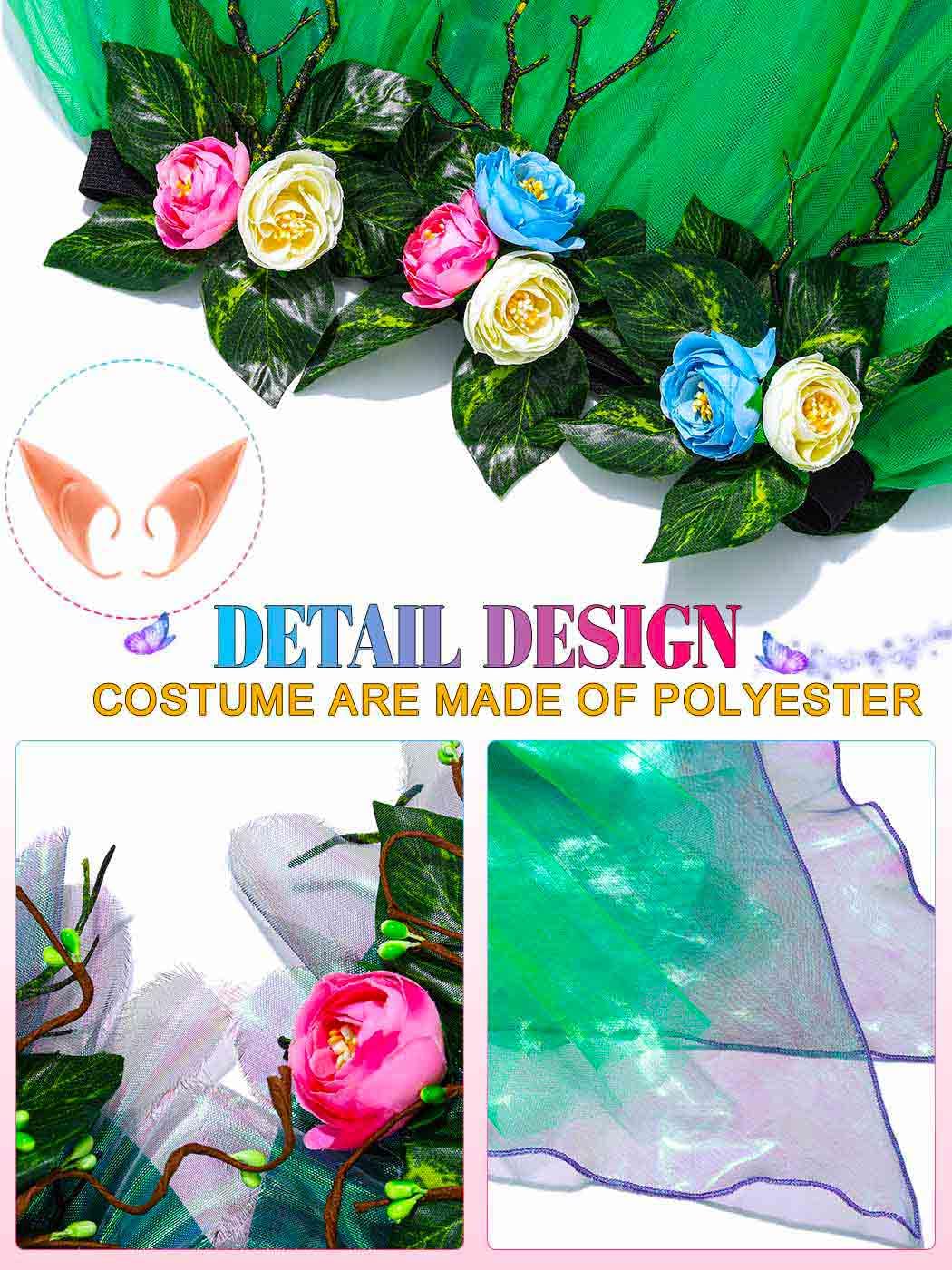 TWINKLEDE Women's Fairy Outfit Costume Floral Elf Tulle Tutu Skirt Forest Princess 3D Floral Bra Tops and Elf Ears