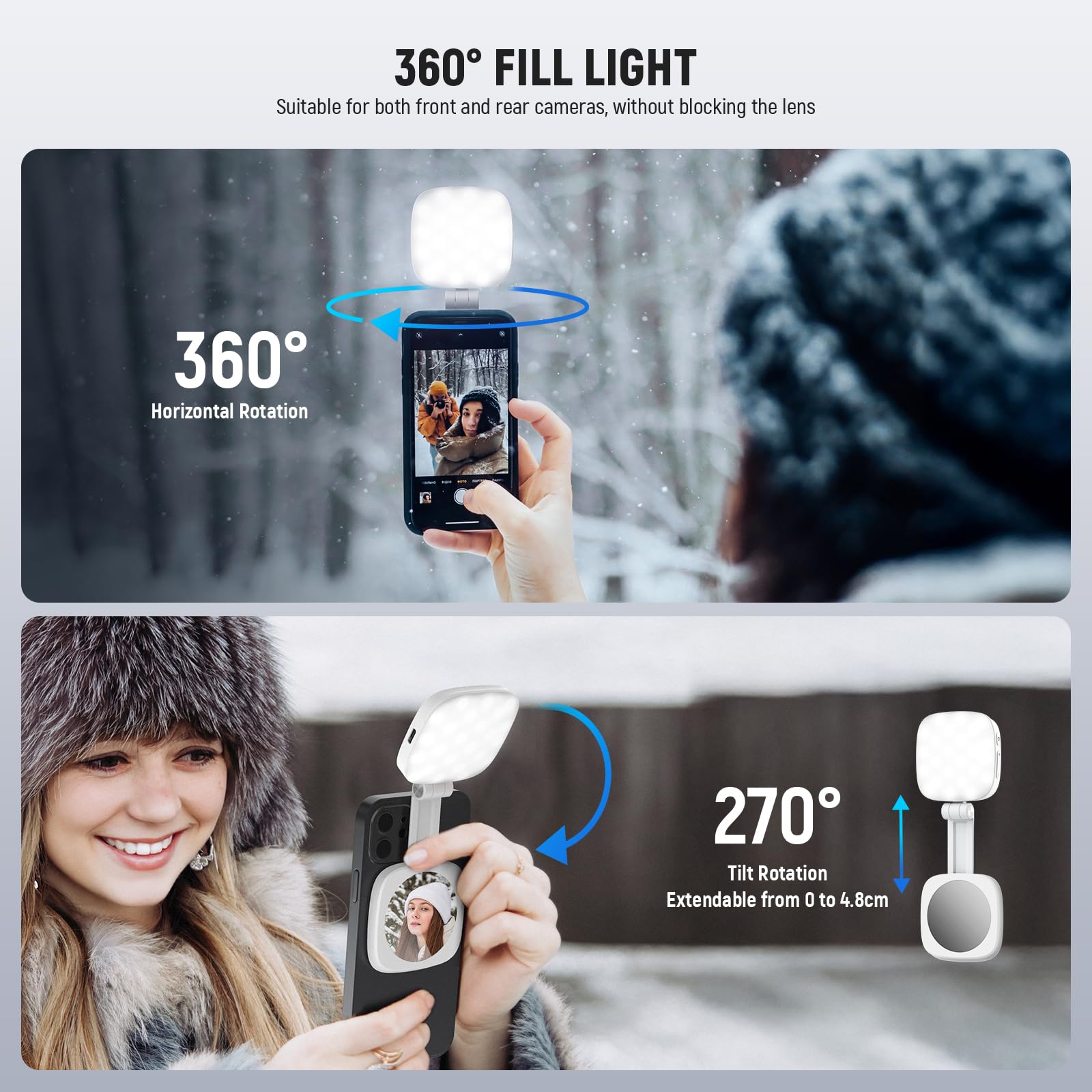 NEEWER BASICS Magnetic Selfie Light Compatible with MagSafe iPhone, CRI95 700lx/0.3m Folding LED Phone Fill Ring Lighting with Mirror for Zoom Makeup Photography Recording Video Conference, NL48B: White
