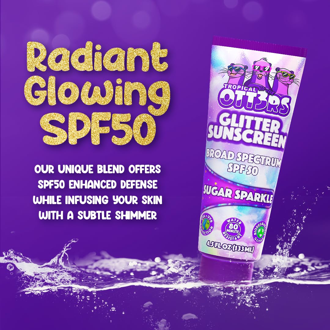 Glitter Sunscreen SPF 50 Lotion 4.5oz - Sparkle & Shimmer Sunscreen for Kids & Women - UVA/UVB Protection + 80 Min Water Resistant - No Fragrance (USA Made)