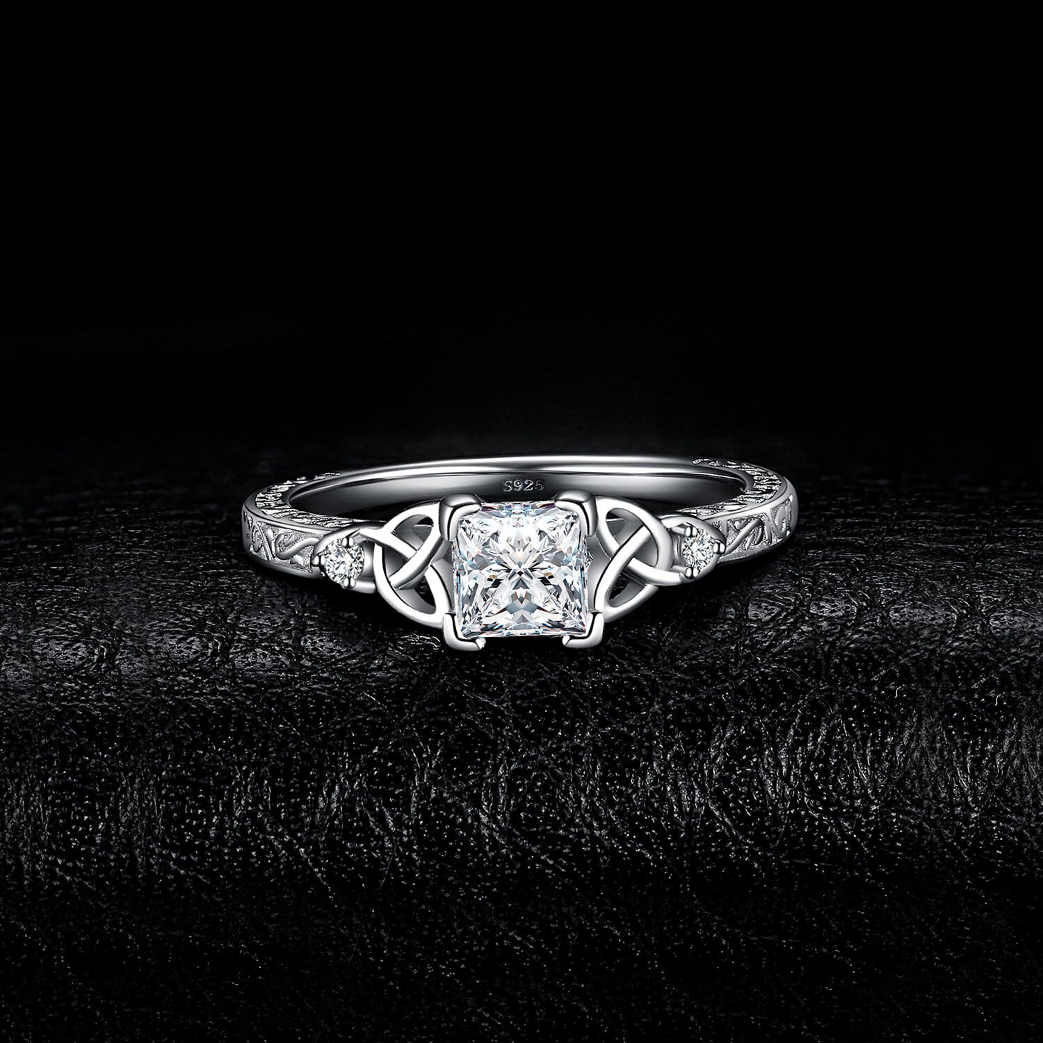 JewelryPalace Vintage Celtic Knot Princess Cut 1.2ct Cubic Zirconia Solitaire Engagement Rings for Women
