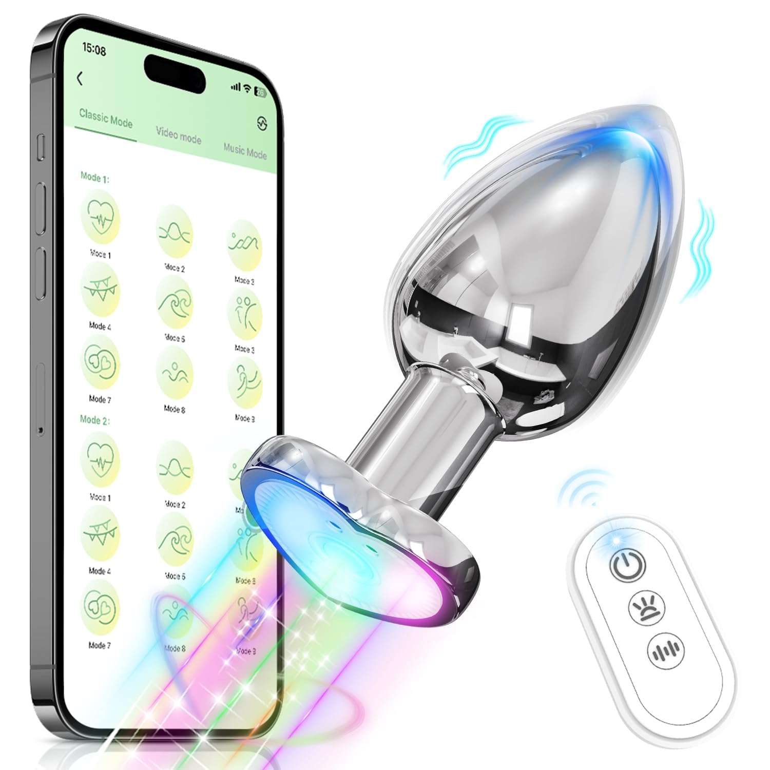 Vibrator Butt Plug, Anal Plug with Flashing Light Base, Anal Sex Toys for Men Vibrator (Small)