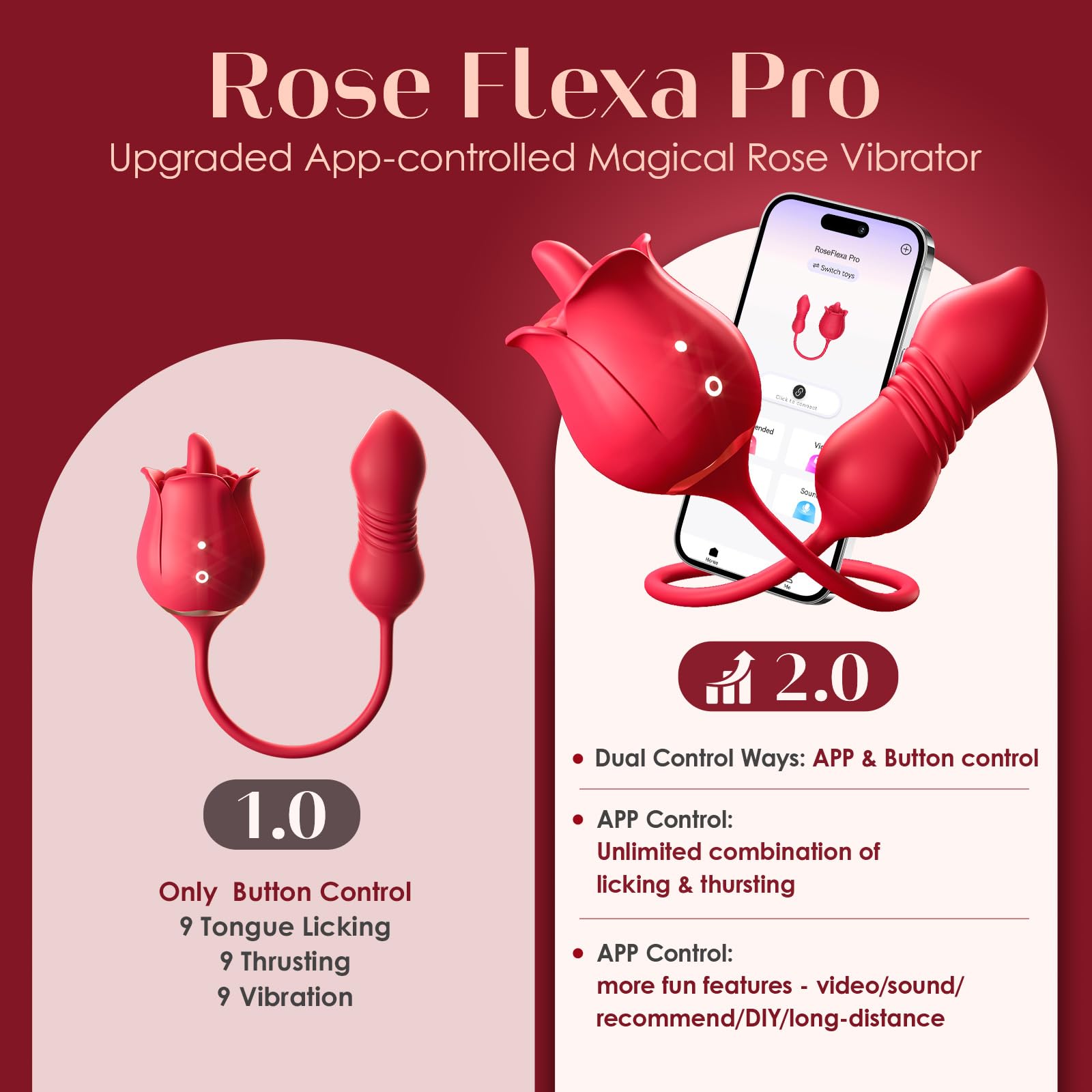 Sex Toys Rose Vibrator Dildo - MOOLIGIRL 4IN1 Adult Toys for Women with 9 Tongue Licking & Thrusting Dildos G Spot Vibrators, Anal Rose Sex Toy Nipple Clitoral Stimulator Licker for Female Couples: A-Red