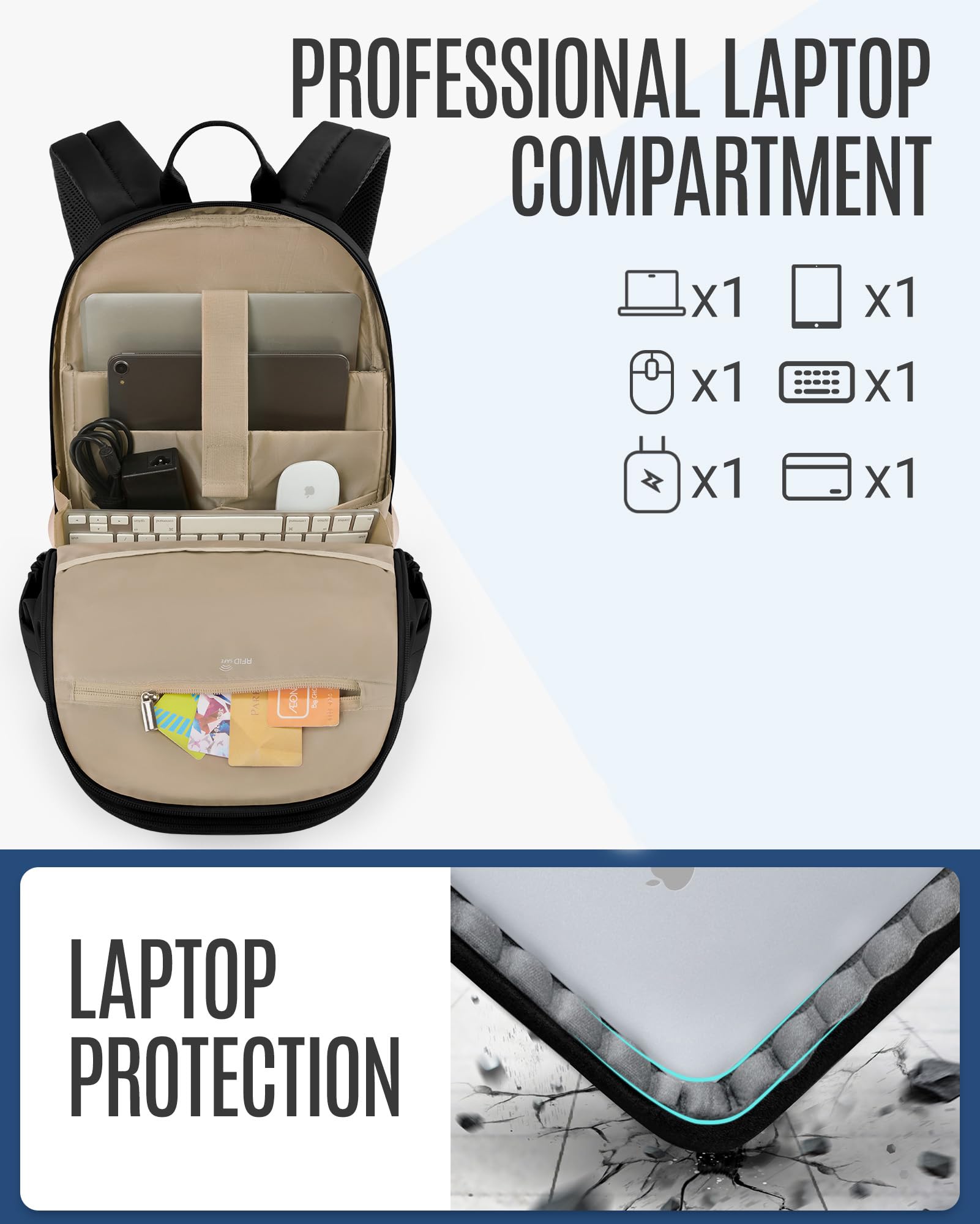 LIGHT FLIGHT Travel Backpack for Women, 15.6 Inch Laptop Backpack with USB Charging Hole, Water Resistant College Bookbag, Large Capacity Black Computer Backpacks for Work, Black: 15.6 Inch 01-black